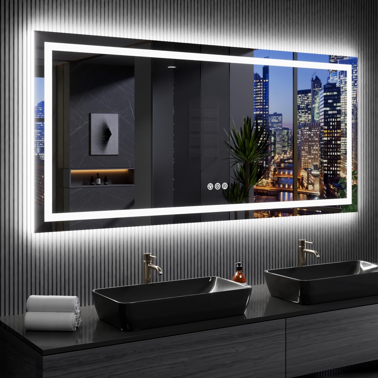 Loaao 77''X36'' Led Bathroom Mirror With Lights, Anti-Fog, Dimmable, Rgb Backlit + Front Lighted, Bathroom Vanity Mirror For Wal