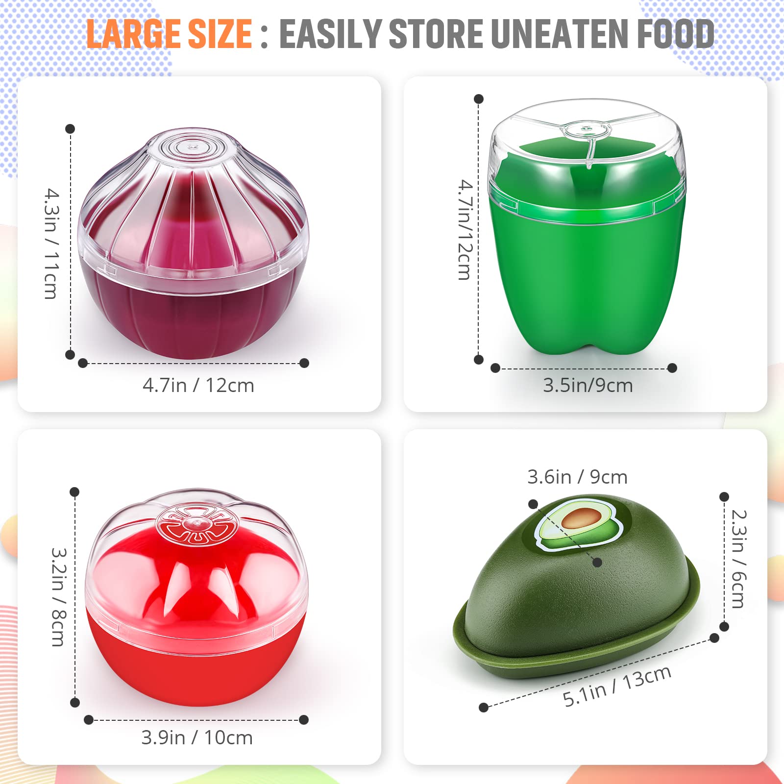 Patelai 4 Pieces Fruit And Vegetable Storage Containers For Fridge, Onion Holder Storage Avocado Green Pepper Tomato And Onion K