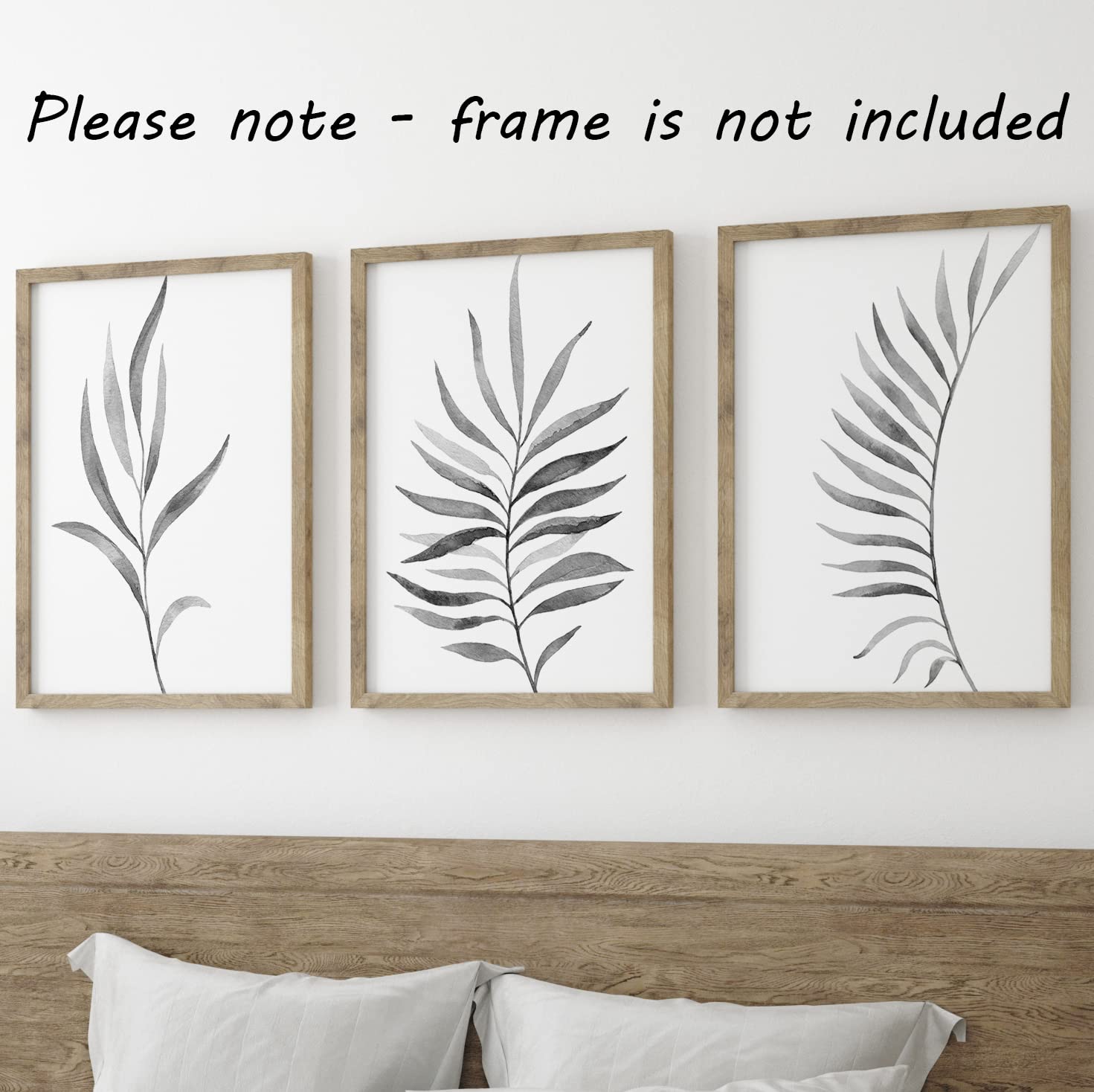 Gray Ferns Botanical Leaves Set Of 3 Unframed Prints, Abstract Tropical Plant Decor, Living Room Bedroom Bathroom Wall Art Poste
