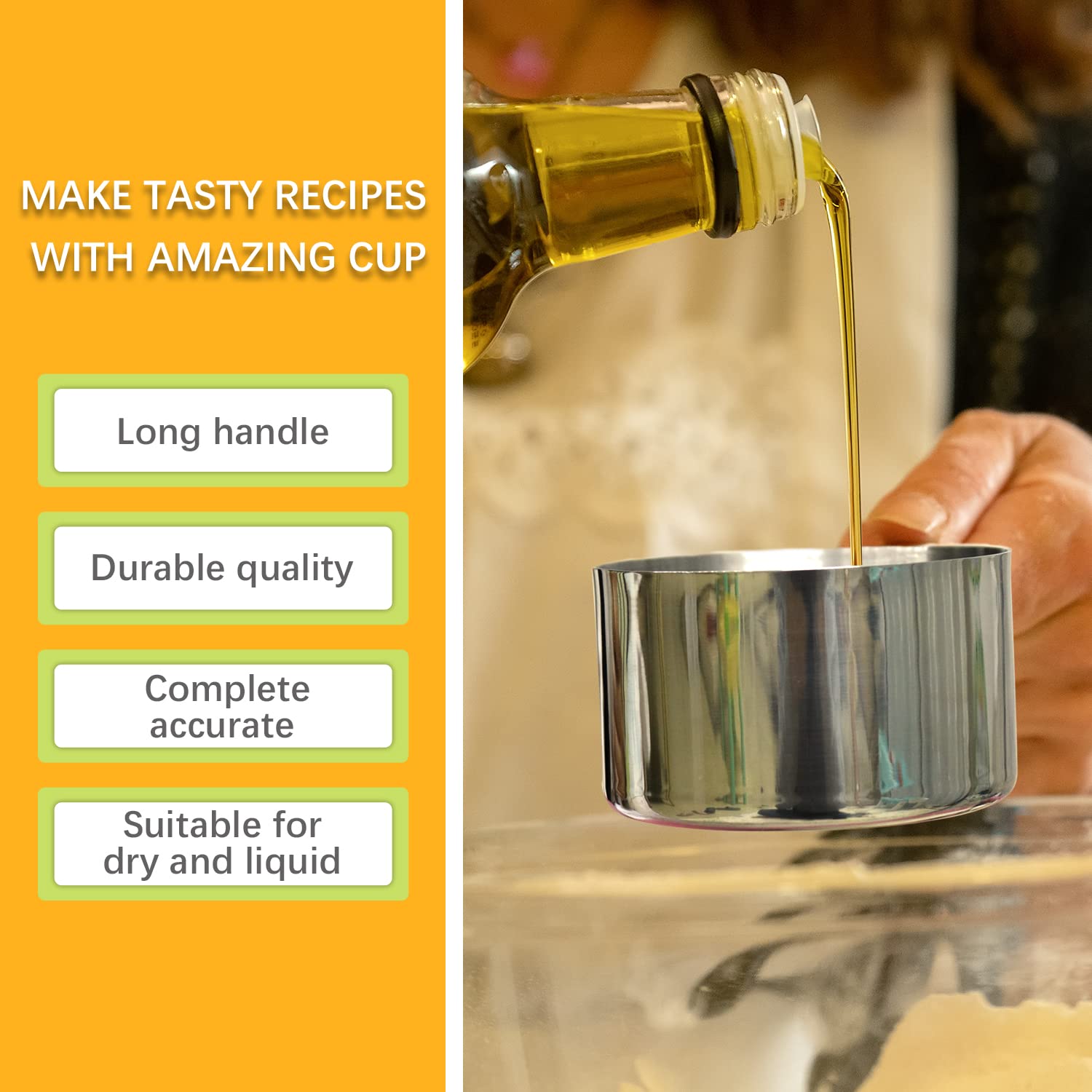 Leifeny 3/4 Cup(12 Tbsp | 177 Ml |177 Cc| 6 Oz) Measuring Cup, Stainless Steel Measuring Cups, Single Metal Measuring Cup, Kitch