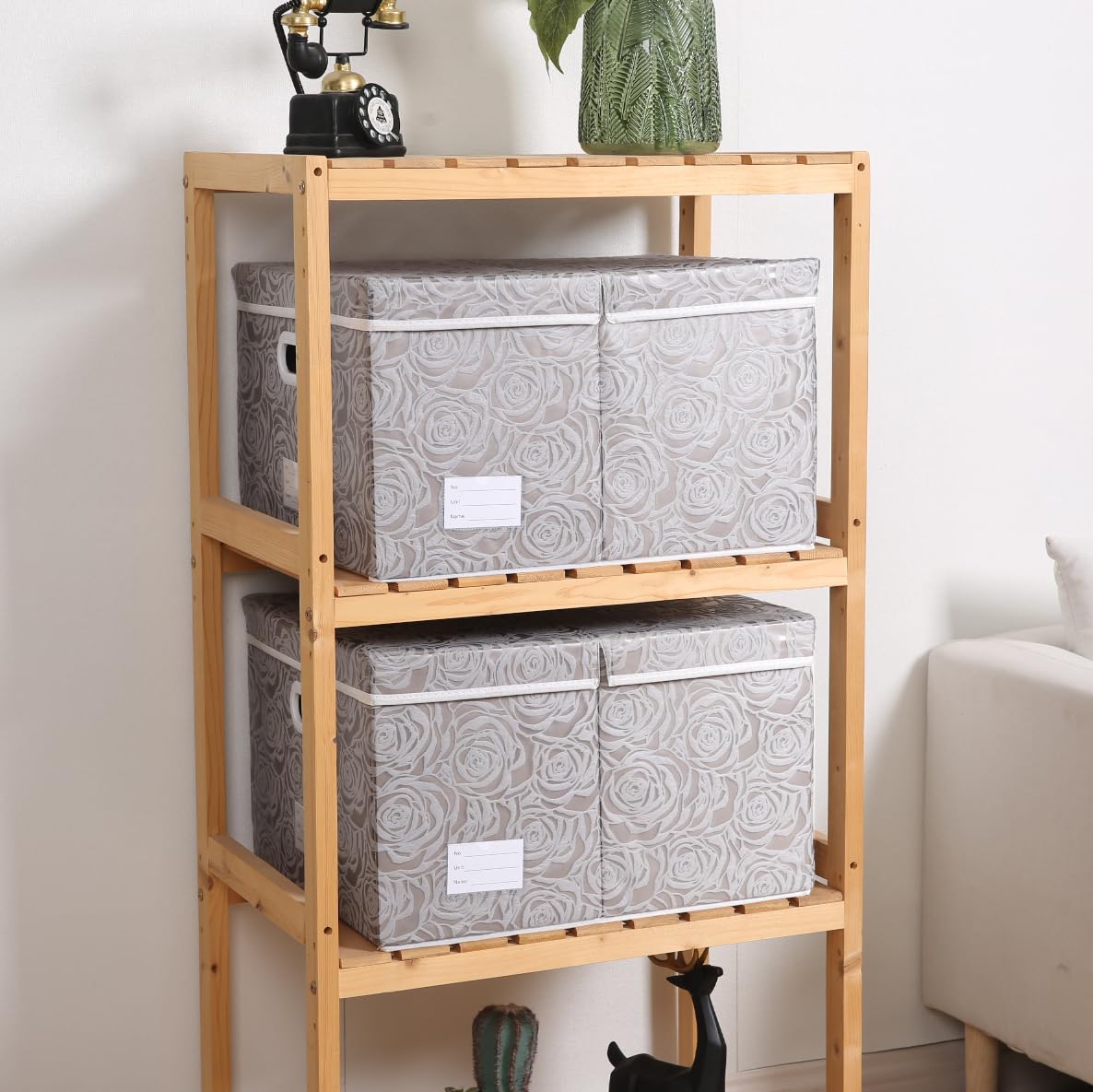 Prandom Jumbo Collapsible Storage Boxes With Lids Fabric Decorative Storage Bins Cubes Organizer Baskets With Cover Handles Divi