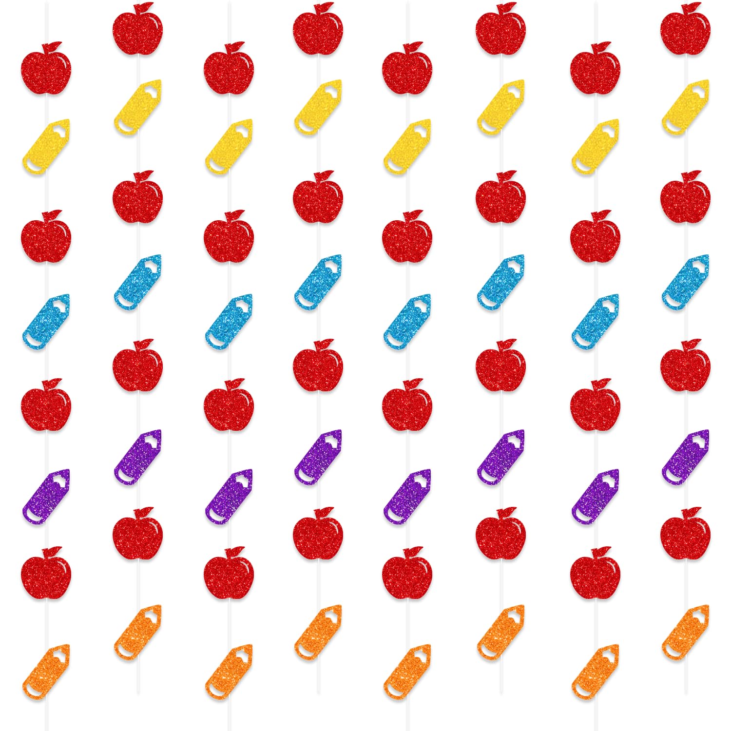 Bzbais 8 Pieces Welcome Back To School Apples Hanging Decorations Colorful Glittery Back To School Pencil Garlands Home Classroo