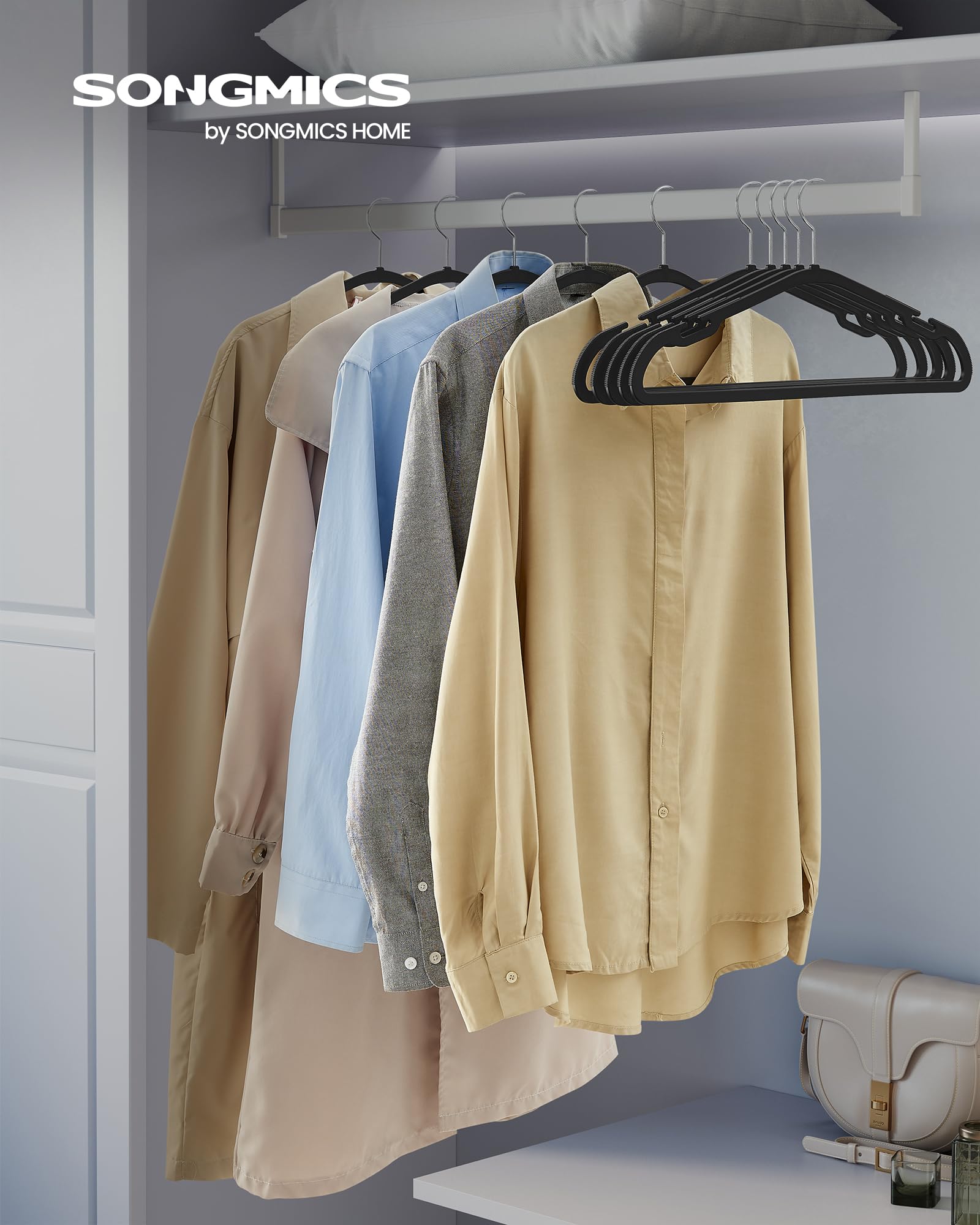 Songmics Clothes Hangers 50 Pack, Heavy-Duty Plastic Hangers, Coat Hangers With Wide Shoulder Notches, Pant Bar, 360 Swivel Hook