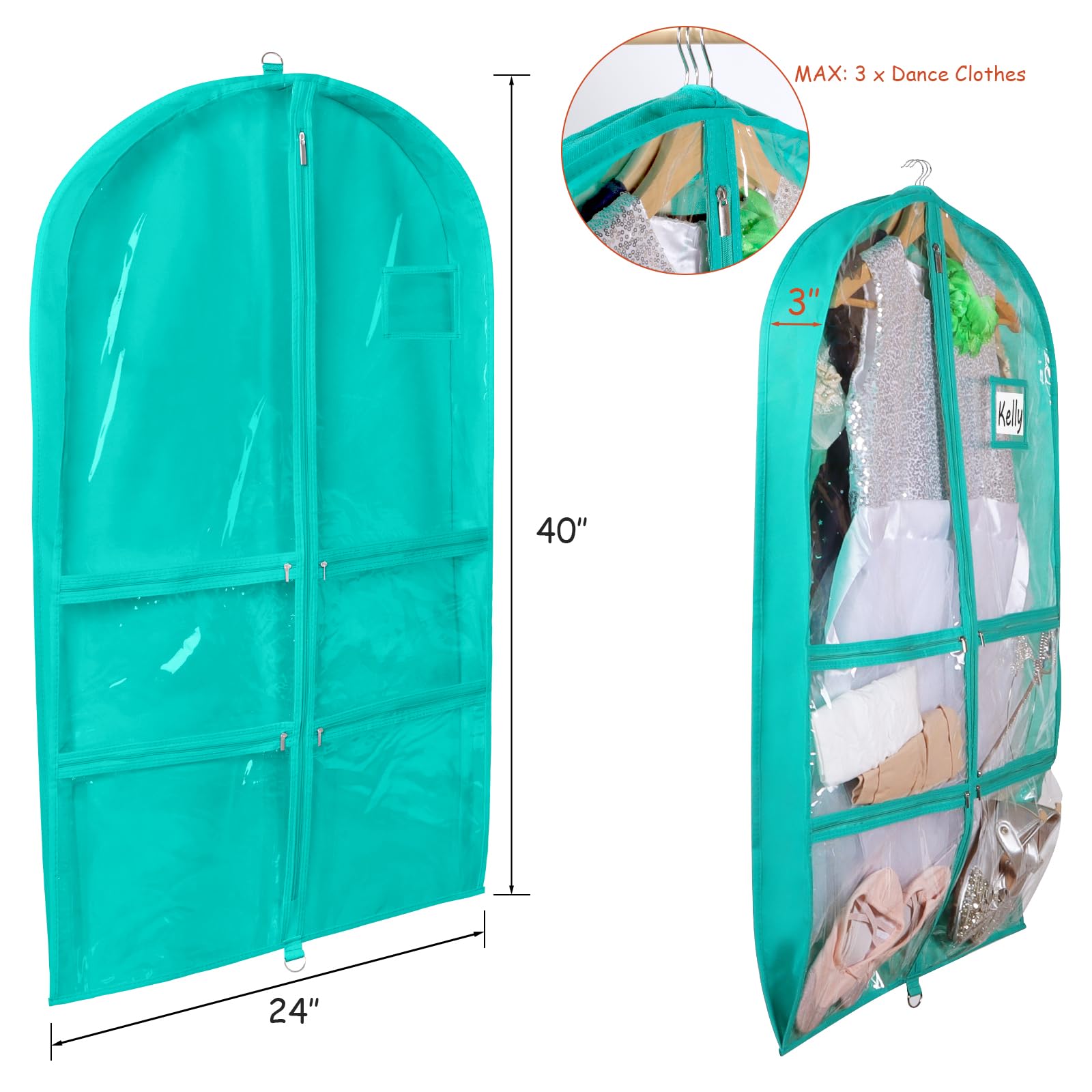 Syeeiex Clear Dance Costume Garment Bag with 3 Gussetes(2 Pack), 40 Garment Bags for Dance Costumes,Kids Dance Garment Bag wit