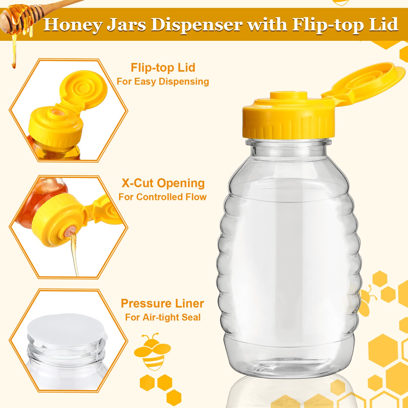 Hoolerry 48 Pack 8 Oz Clear Plastic Honey Bottles Refillable Squeeze Honey Container Empty Honey Jars Honey Dispenser With Flip