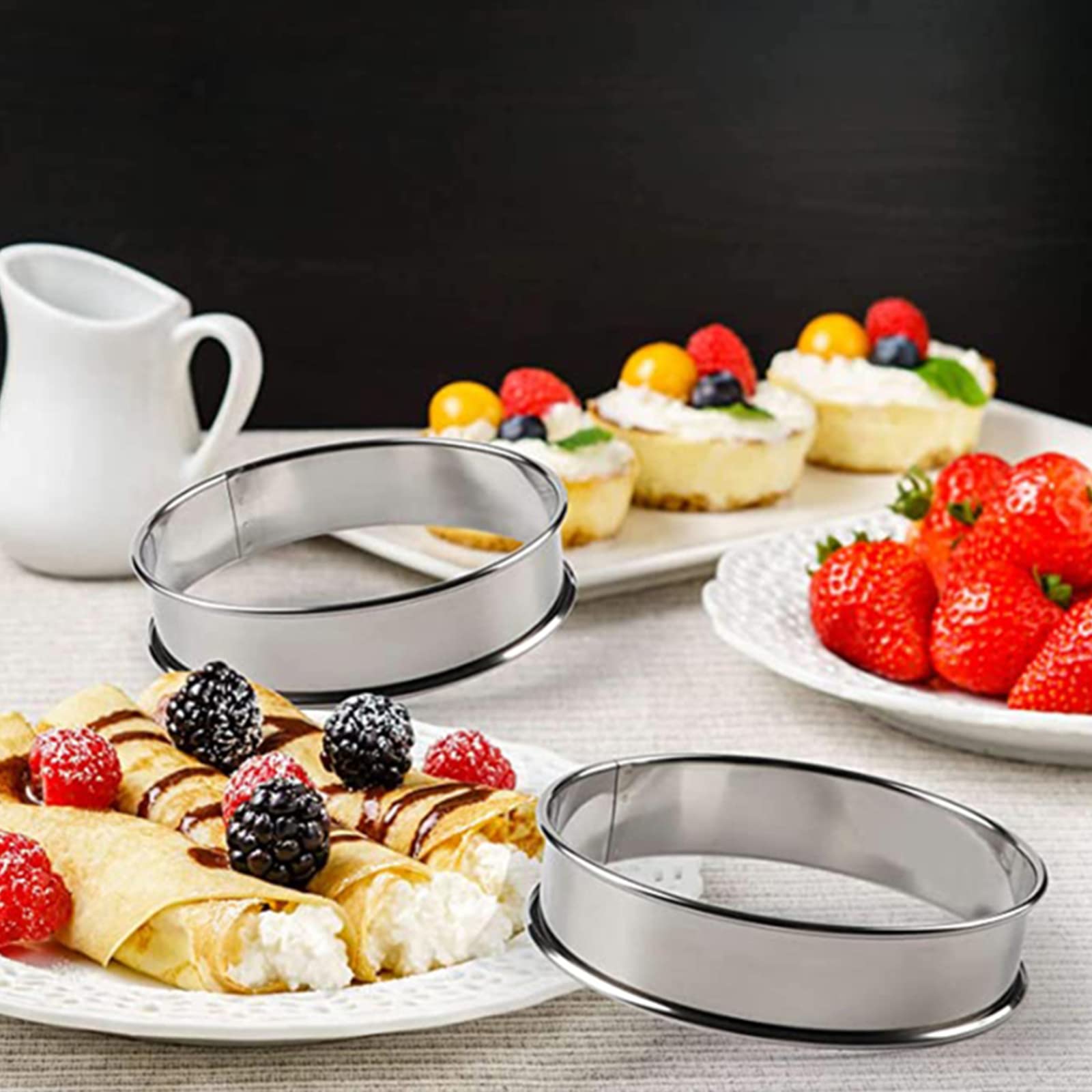 Lyellfe 20 Pieces English Muffin Rings, Stainless Steel Crumpet Rings, 3 Inch Double Rolled Nonstick Muffin Tart Ring Mold For H