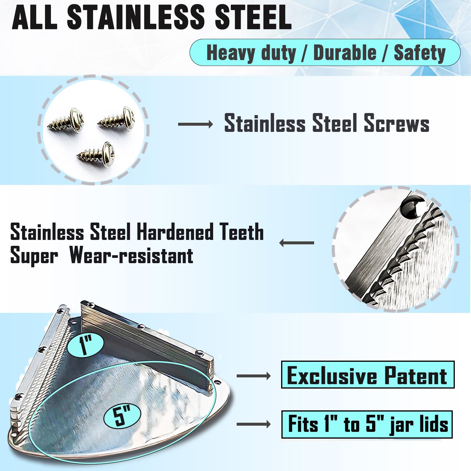 goldtree Stainless Steel Jar Opener Tool for Seniors, Fits 1" to 5" Lids, Easy Grip, Model GT-230111
