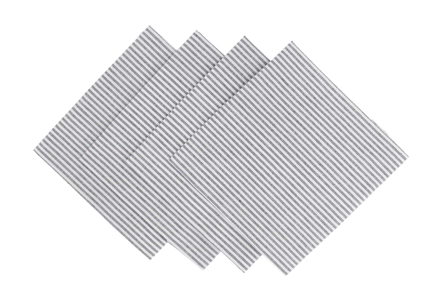 Fennco Styles Simple Ticking Stripes 100% Pure Cotton Table Napkins 20 X 20 Inch, Set Of 4 - Grey Dinner Napkins For Everyday Us