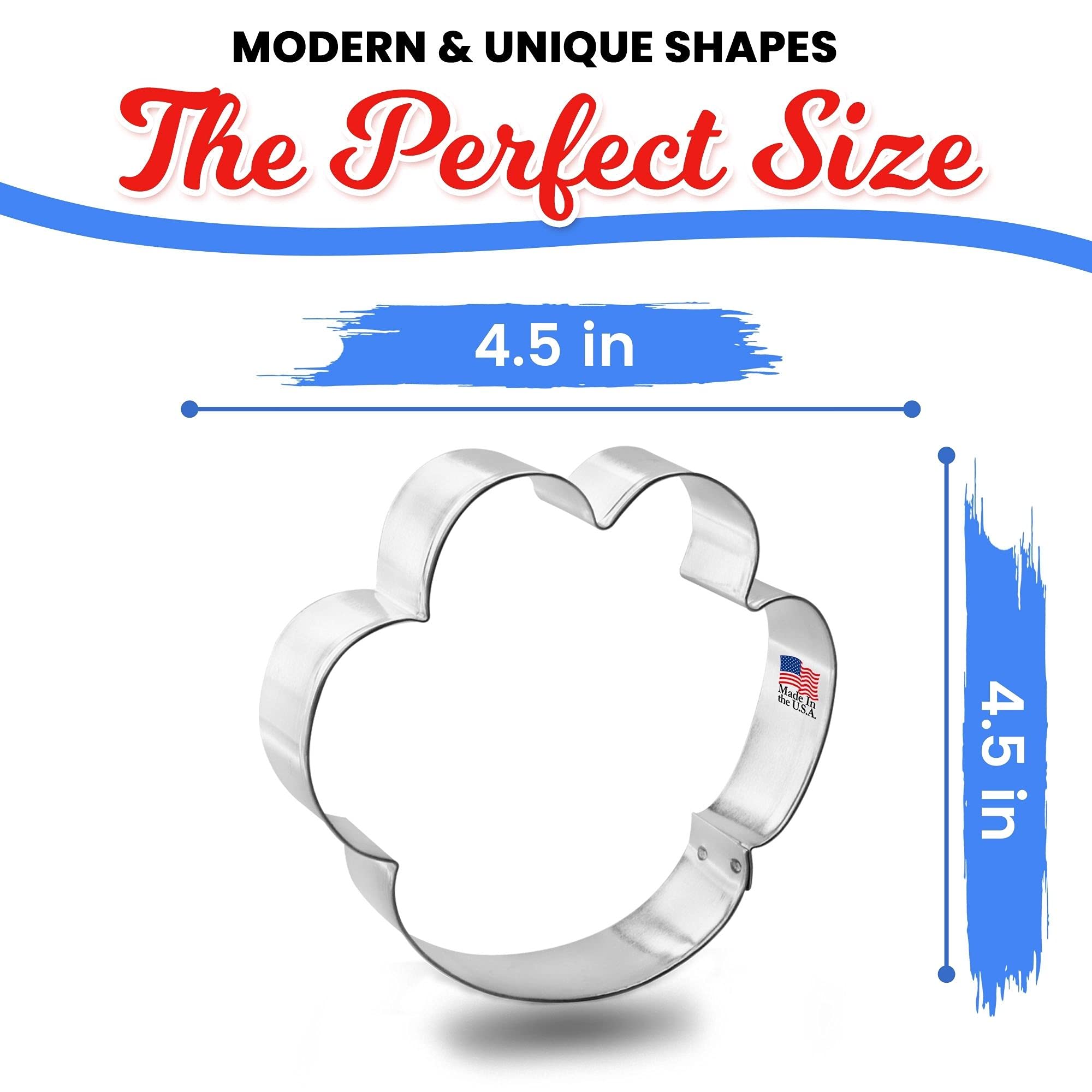 Paw Print Cookie Cutter 4.5 Inch - Made In The Usa - Foose Cookie Cutters Tin Plated Steel Paw Print Cookie Mold