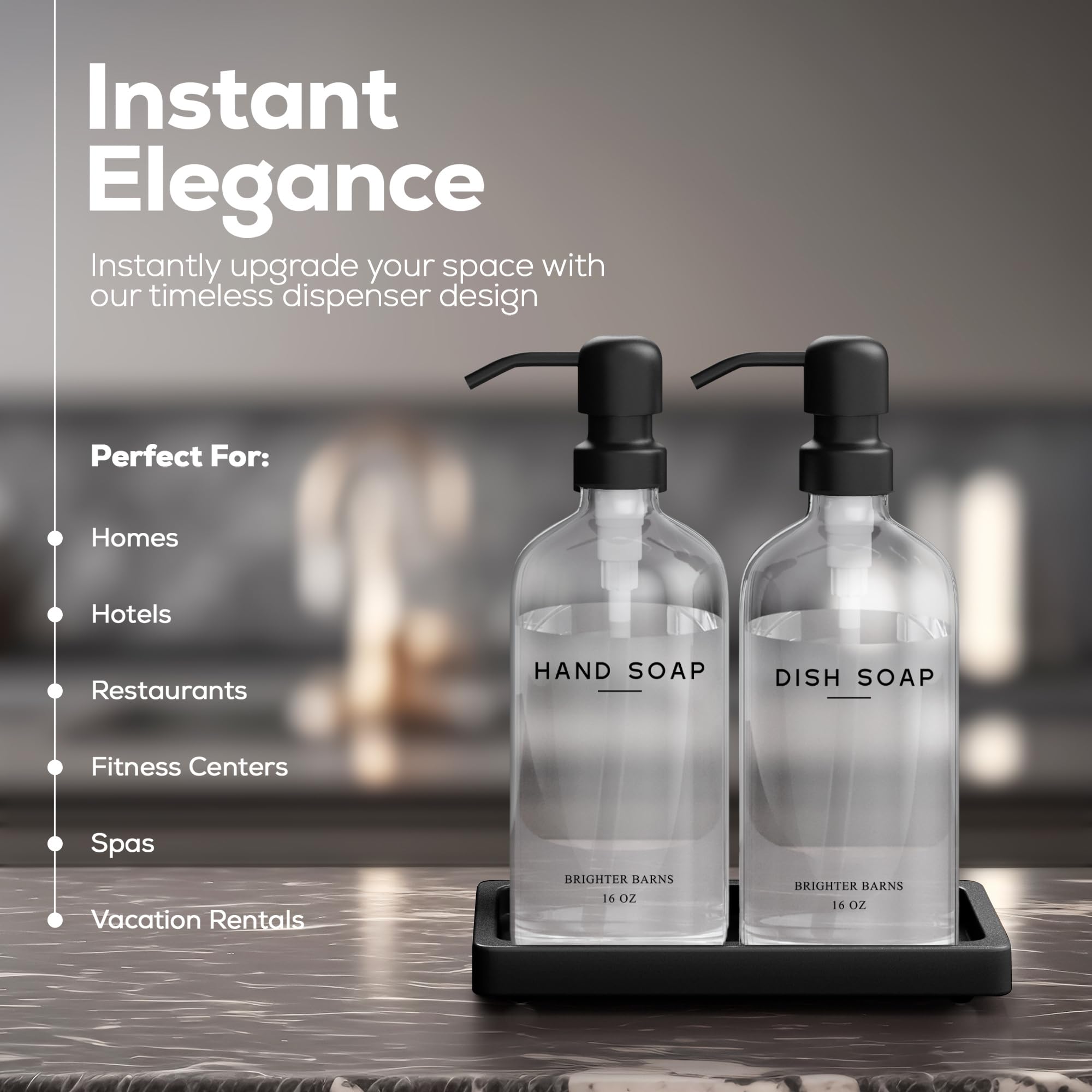 Glass Hand And Dish Soap Dispenser Set By Brighter Barns - Kitchen Soap Dispenser Set With Tray, Stainless Steel Pump - Liquid S