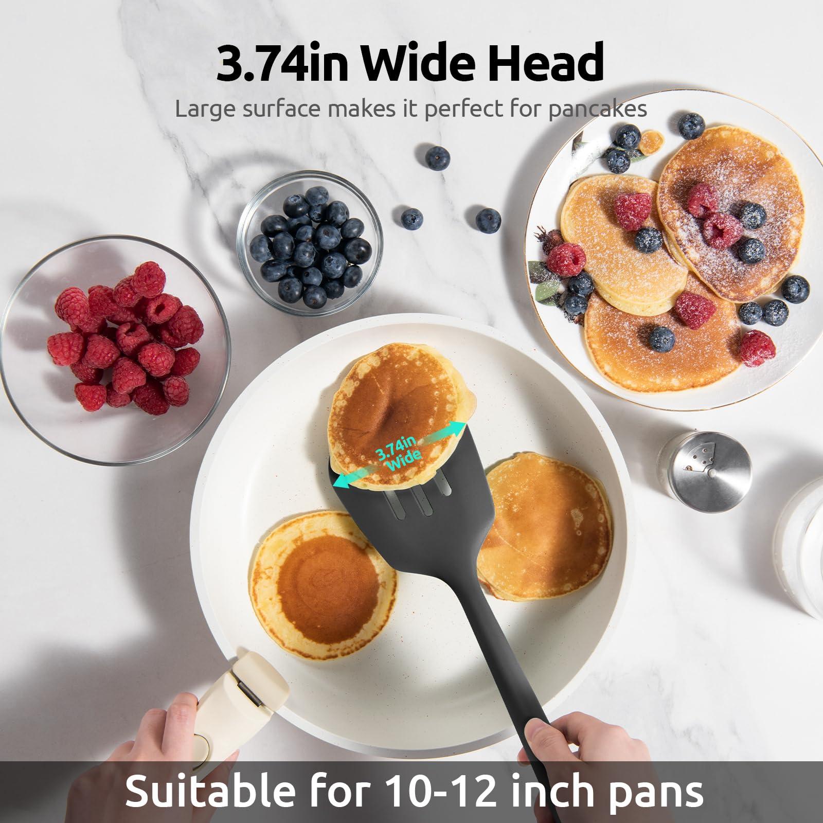 600F Heat Resistant Slotted Turner: U-Taste 13.6In Silicone Kitchen Spatula Flipper, 3.74In Wide Food Grade Flexible Thin Rubber