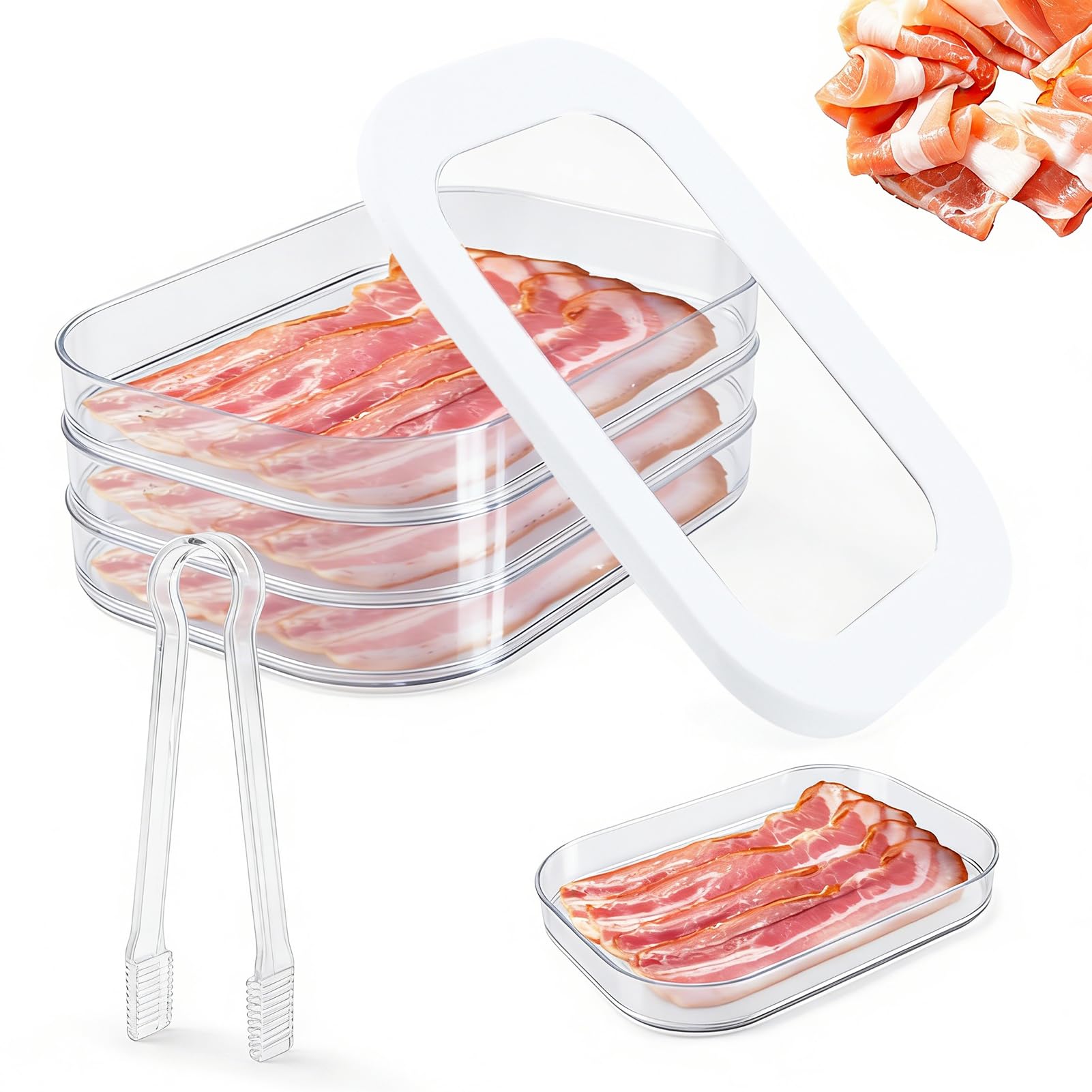 Ovrilossa Deli Meat Container for Fridge, 3-Tier Stackable Clear Cold Cuts Storage Containers, Bacon Cheese Container with Lid &