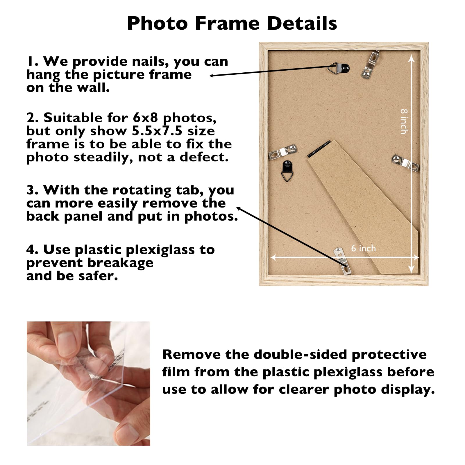 JCJMY 6x8 Picture Frame for Wall Hanging or Tabletop, Wall Mounting Horizontally or Vertically, 6 x 8 Wall Gallery Poster Photo
