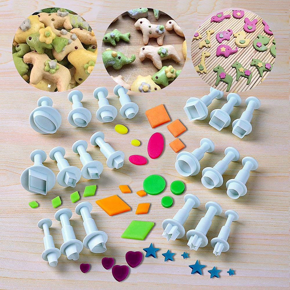 Cookie Cutters,Plunger Cutter Cake Decorating Supplies Fondant Molds,20 Pcs,Heart/Square/Oval/Circular/Star/Diamond,White,Dadam
