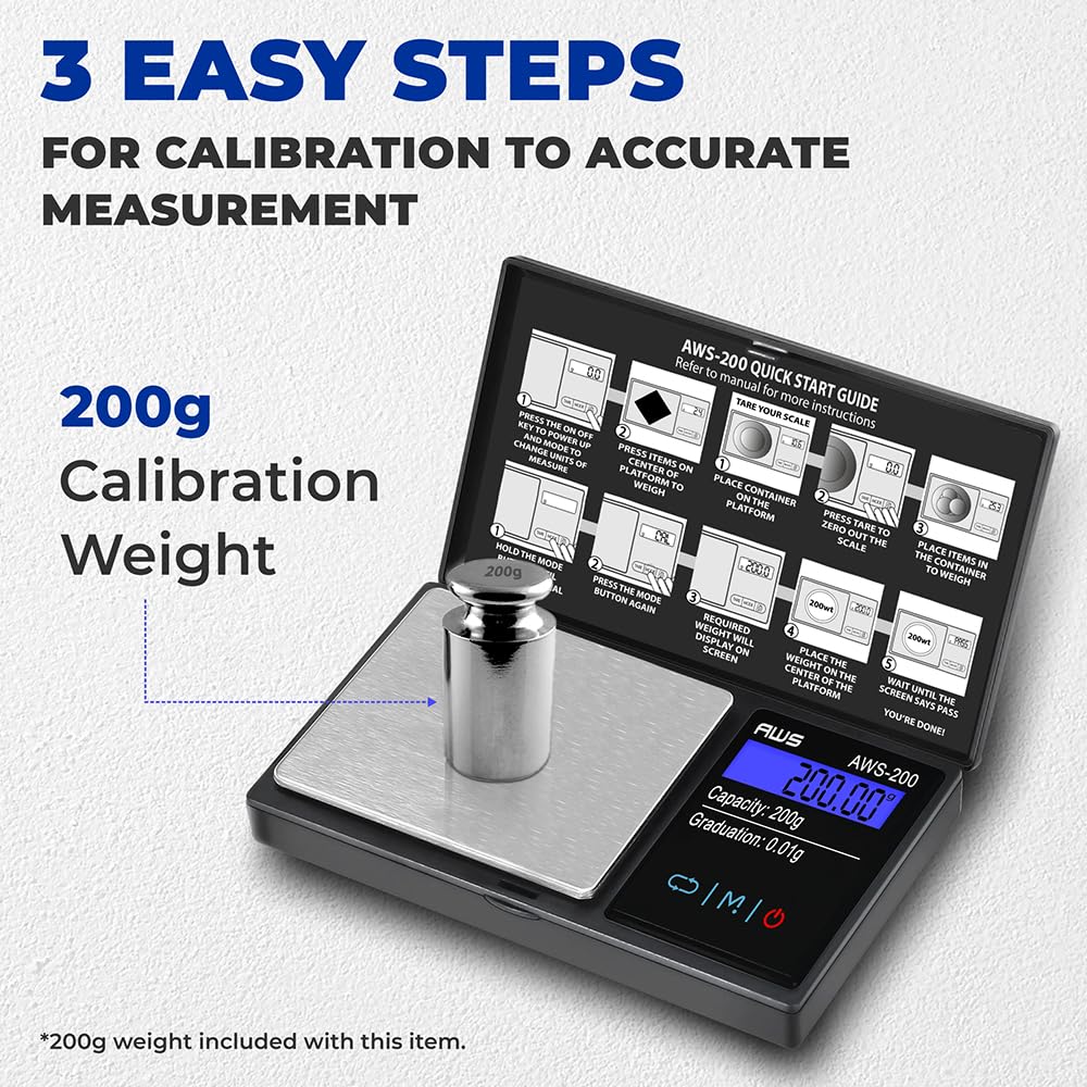 American Weigh Scales 200g x 0.01g Series Digital Pocket Weight Scale | Precision Digital Scale LCD Display, Jewelry, Coins, Foo