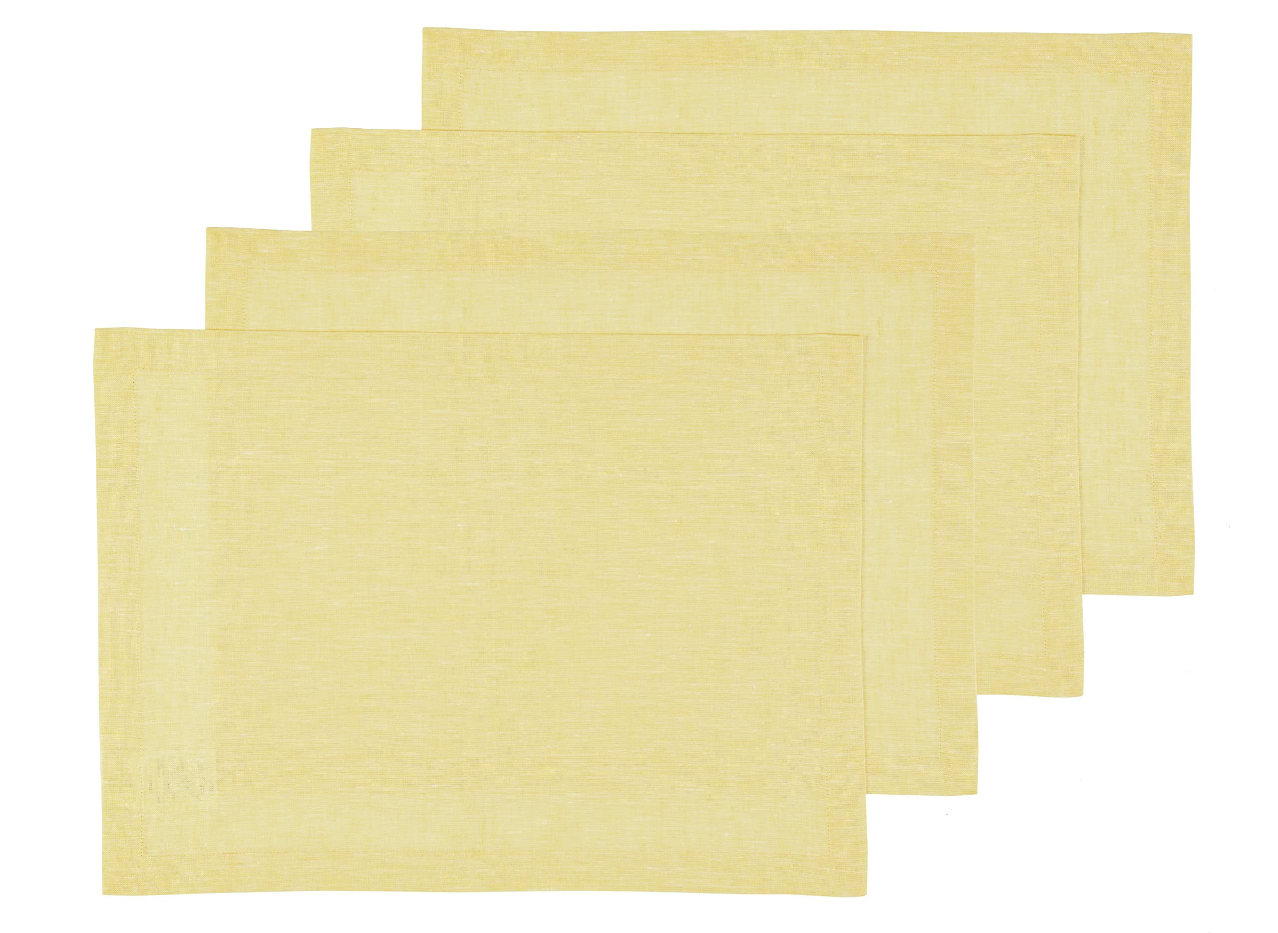 Solino Home Linen Placemats 19'' L X 14'' W Inch - 100% Pure Linen Chambray Yellow Cloth Placemats Set Of 4 - Athena, Washable F