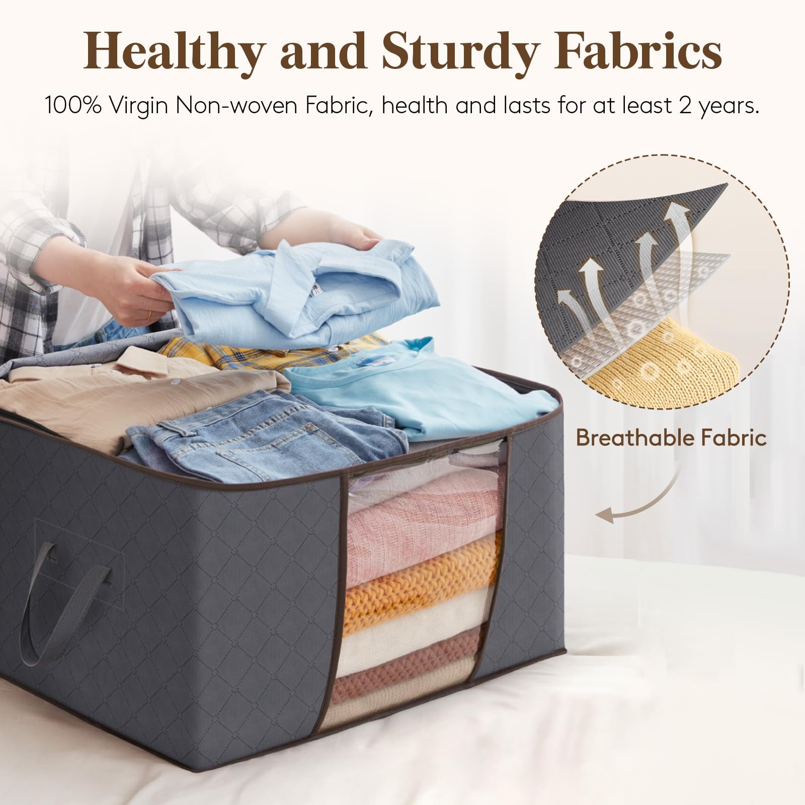 Lifewit 4 Packs clothes Storage Bag, Storage Bins for clothes, Blankets, comforters, Foldable clothing Storage with Reinforced H