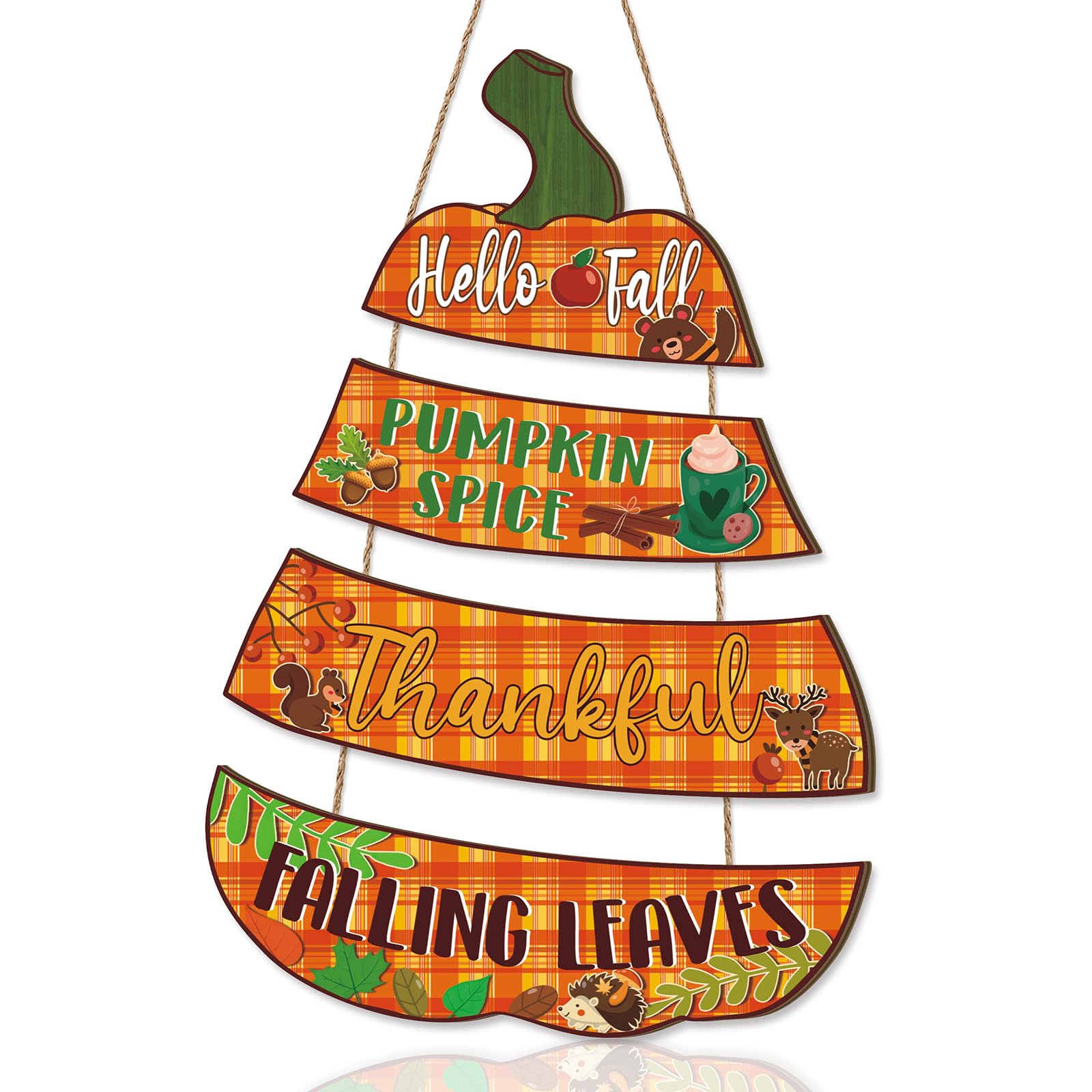 Ausril Hello Fall Door Decor,Pumpkin Fall Sign,Rustic Autumn Wall Plaque,Fall Leaves Door Hanger,Thankful Thanksgiving Wooden Do