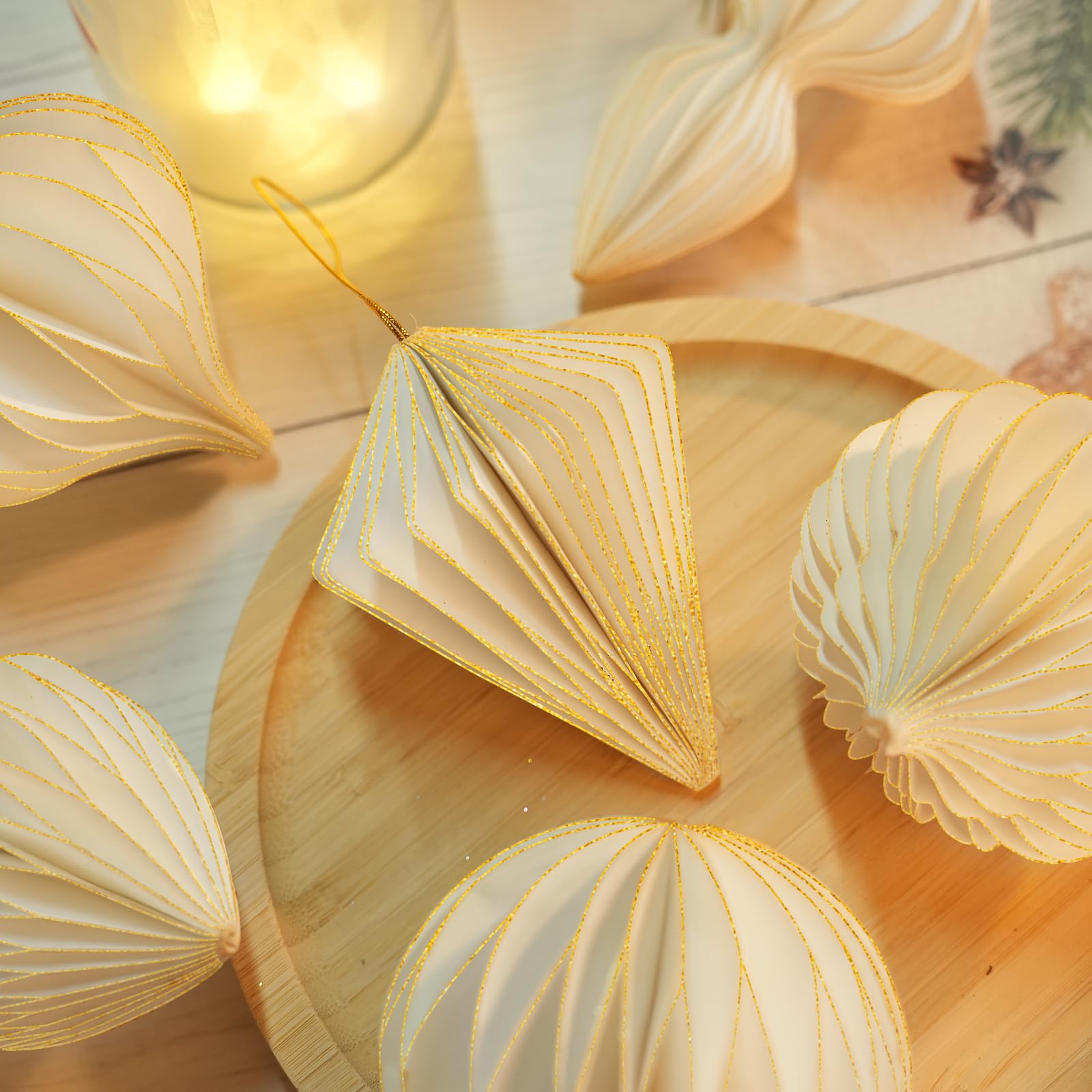 12 Pcs Christmas Paper Honeycomb Ornaments for Tree, 3D Glitter Edge Paper Honeycomb Lanterns Foldable Hanging Decorations for X