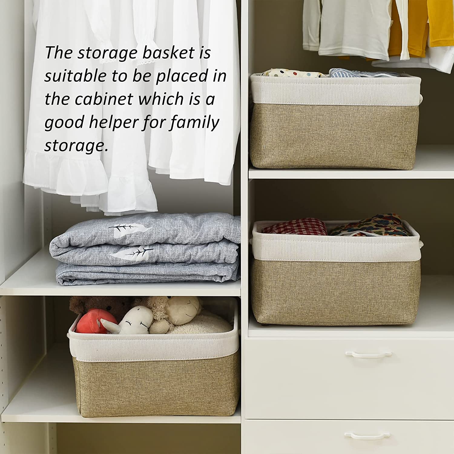 TcaFmac Storage Basket for Organizing - Large 4 Pack Fabric Storage Bins Baskets for Shelves  Foldable Storage Cubes for Closet Cloth Toy Box Gift Organizer(White & Khaki16x12x8 inch)