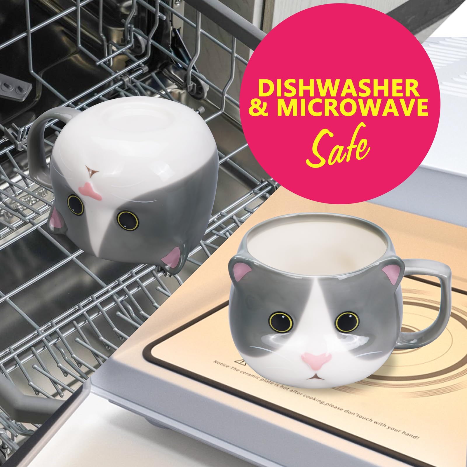 ToCooTo Cat Mug 14 oz Cute Ceramic Coffee Mug 3D Porcelain Tea Mug for Women Kawaii Cup Cat Gifts for Cat Lovers Christmas Gifts