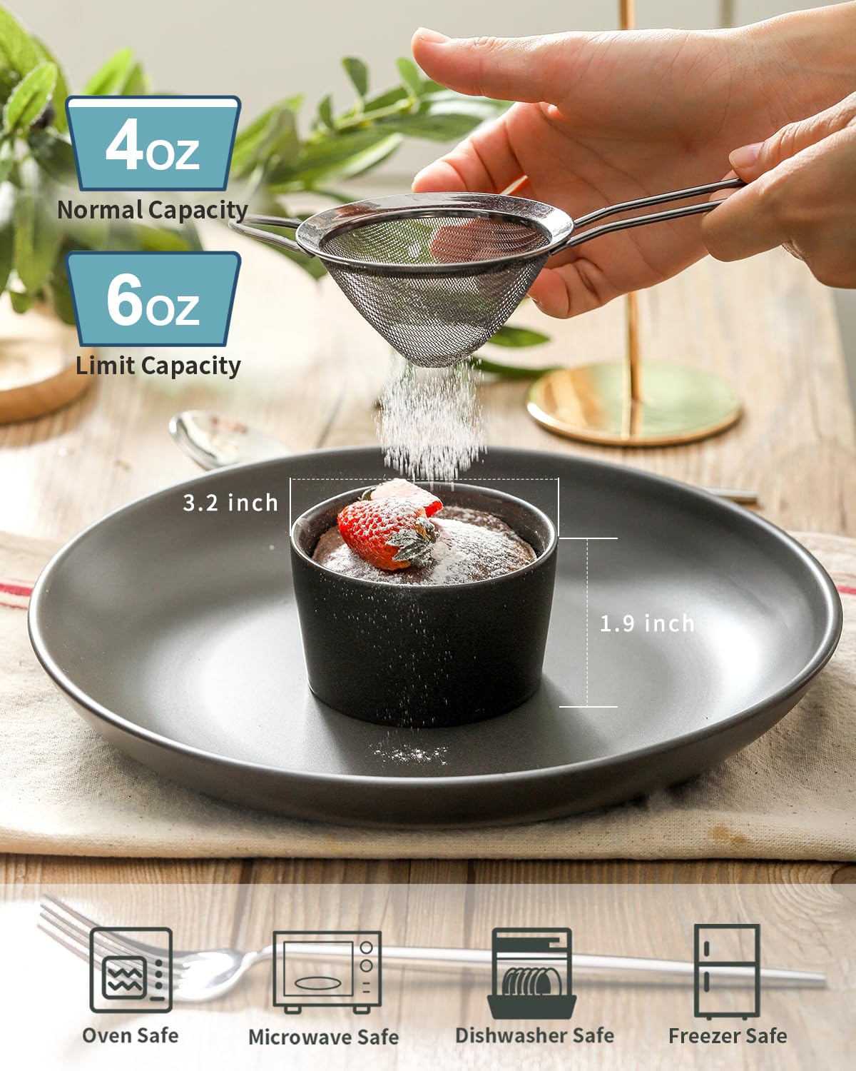 Tikooere Ramekins 4 oz, Oven Safe Souffl   Dishes for Creme Brulee, Souffle, Pudding, Lava Cake, Stoneware Custard Cups for Baki