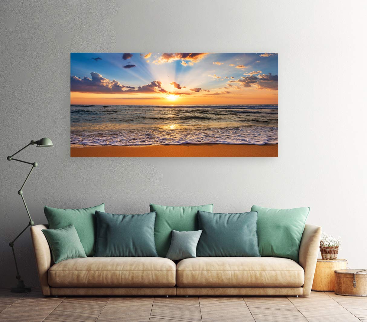 Muolunna BK1862 Wall Art Decor Large Canvas Print Picture Sunrise Ocean Beach Waves Scenery Painting Artwork for Office Wall Decor Home Decoration Stretched and Framed Ready to Hang Xlarge  24x48inch x1pcs
