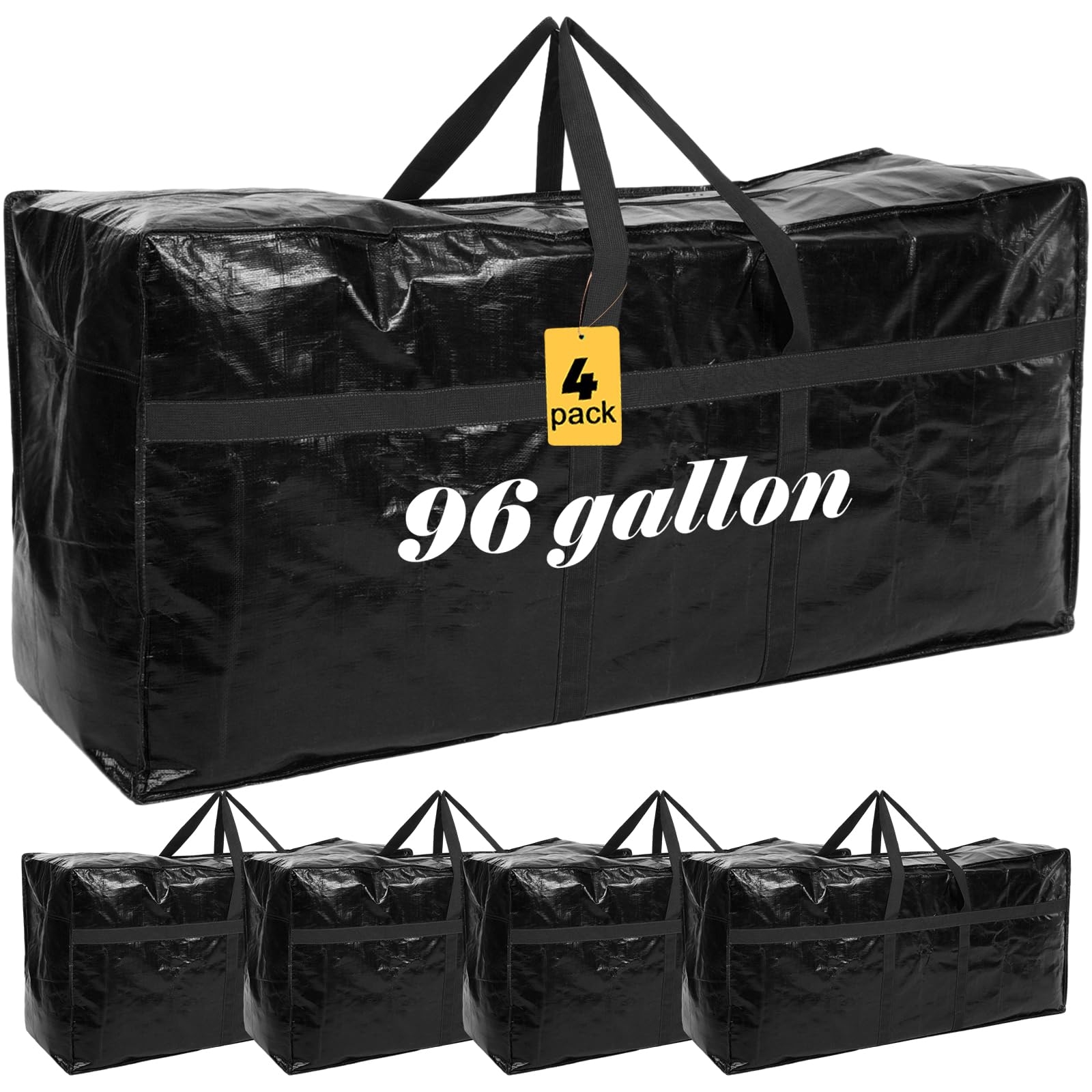Clysee 4 Pcs 96 Gallon Large Moving Bags with Zipper and Handles Foldable Storage Duffle Bags Heavy Duty Extra Large Totes for C