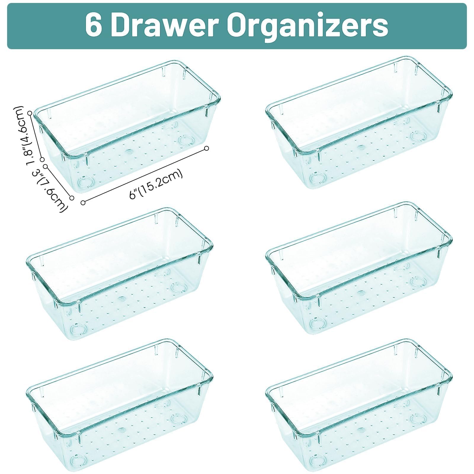 WOWBOX 6 PCS Plastic Drawer Organizer Set, Desk Drawer Divider Organizers and Storage Bins for Makeup, Jewelry, Gadgets for Kitc