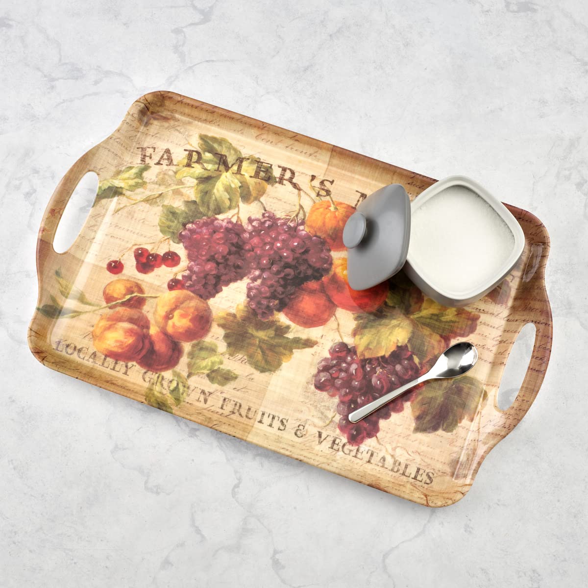Pimpernel Abundant Fall Collection Large Handled Tray | Serving Tray For Lunch, Coffee, Or Breakfast | Made Of Melamine For Indo