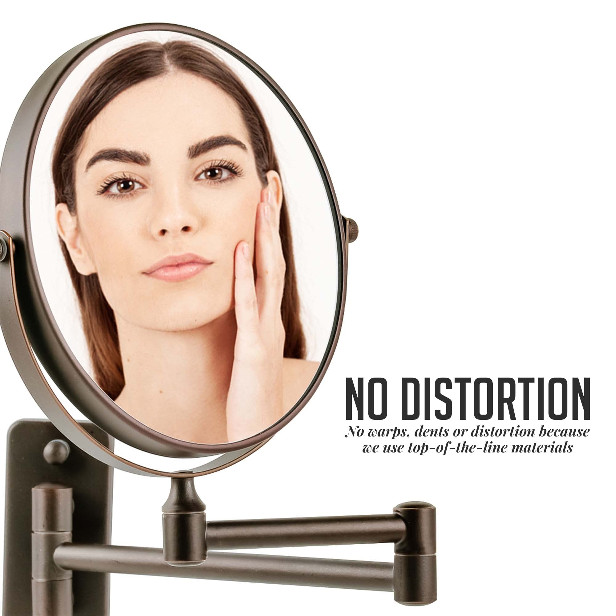 OVENTE 7" Double-Sided Wall Mounted Makeup Mirror, 1X/10X Magnification, Antique Bronze, Model MNLFW70ABZ1X10X, 360° Sw