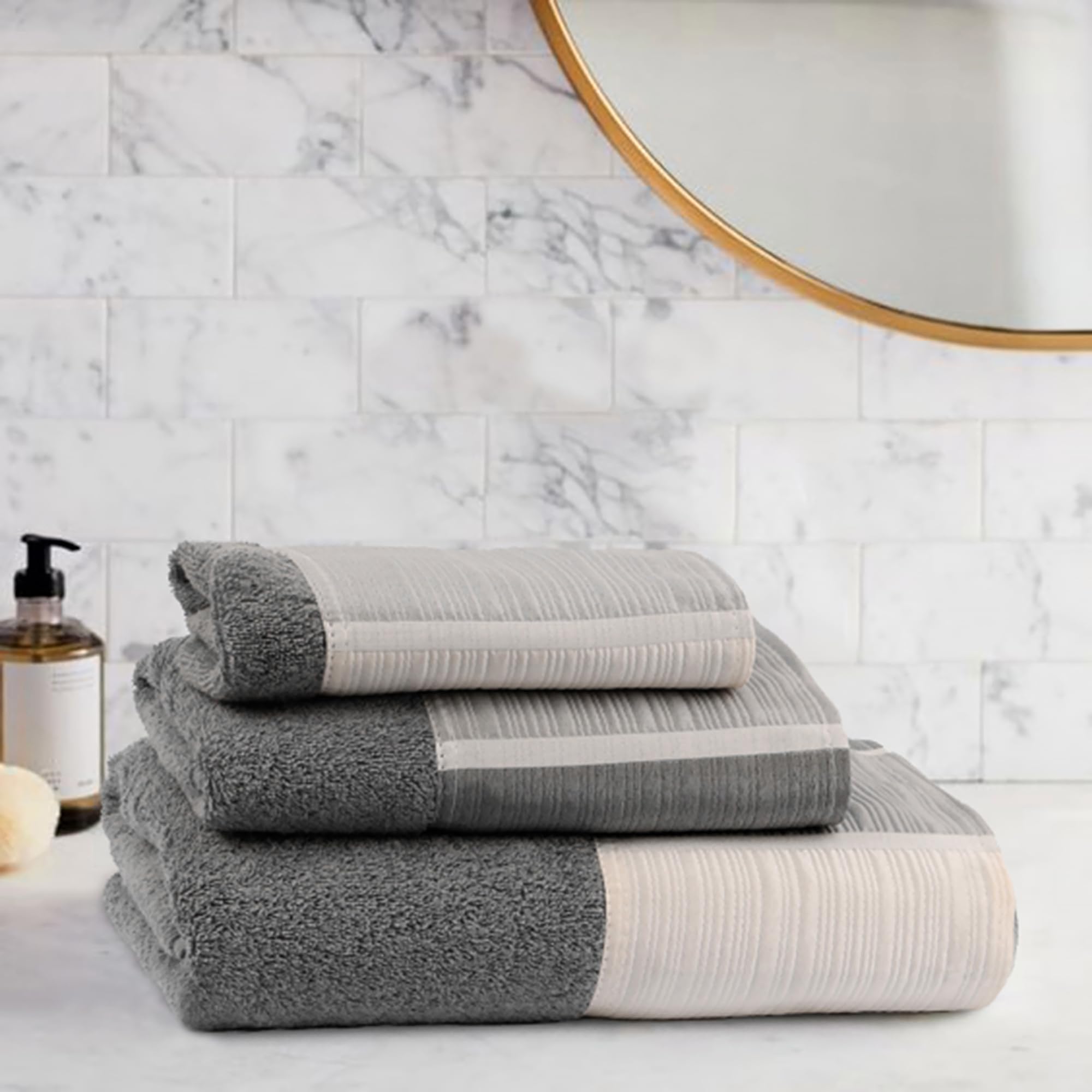 Zahari Home Modern Line Towel Set - 3-Piece Bath Ensemble With Unique Design - Luxury Bath, Hand, And Wash Towels - Contemporary