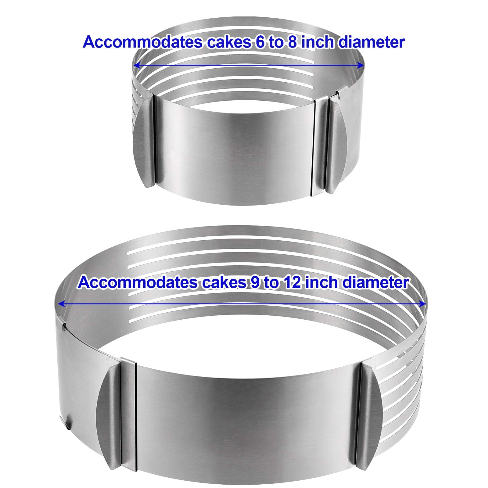 Kohand 2 Pack Cake Slicer, Stainless Steel Cake Cutter Leveler 7-Layer 6-8 Inch / 9-12 Inch Adjustable Cake Ring Molds For Bakin
