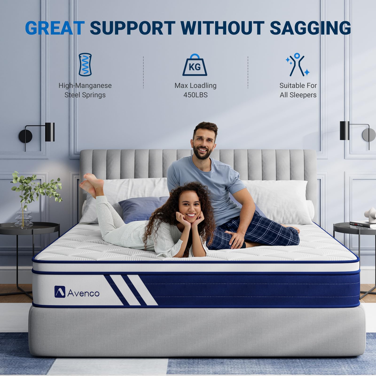 Avenco King Mattress  12 Inch Hybrid King Size Mattress in a Box with Memory Foam & Individually Pocket Coils  Medium Firm King Bed Mattresses CertiPUR-US Certified & 10 Year Warranty