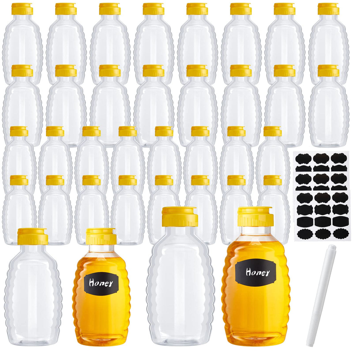 36 Pieces 8/16 Oz Honey Bottles Squeeze Honey Bottles Clear Plastic Honey Bottles Honey Jar Container With 36 Pcs Chalkboard Lab