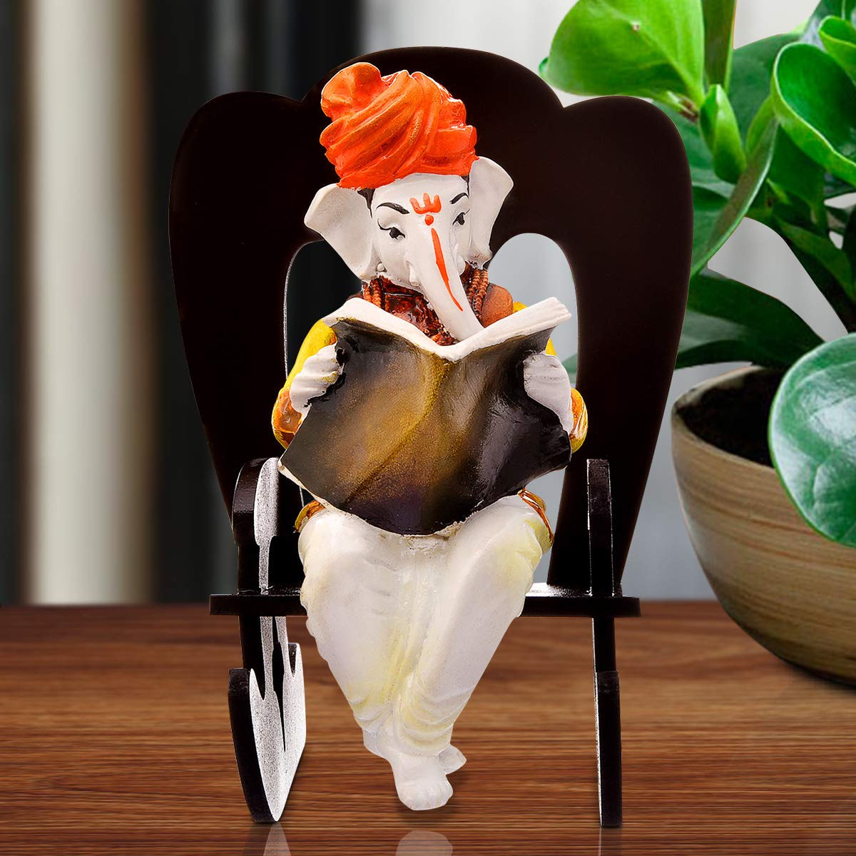 Karigaari - Ideas Hand Crafted Karigaari India Ganesh Idol Polyresin Figurine On Rocking Chairi Vinayagar Statue I Lord Ganesh S