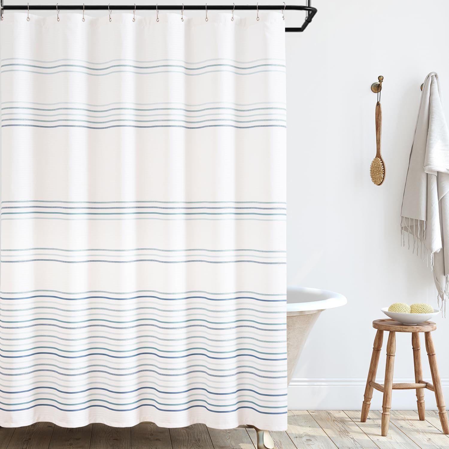 Jinchan Multi Blue And White Shower Curtain Ombre Fabric Shower Curtains For Bathroom Modern Striped Shower Curtain Waterproof I