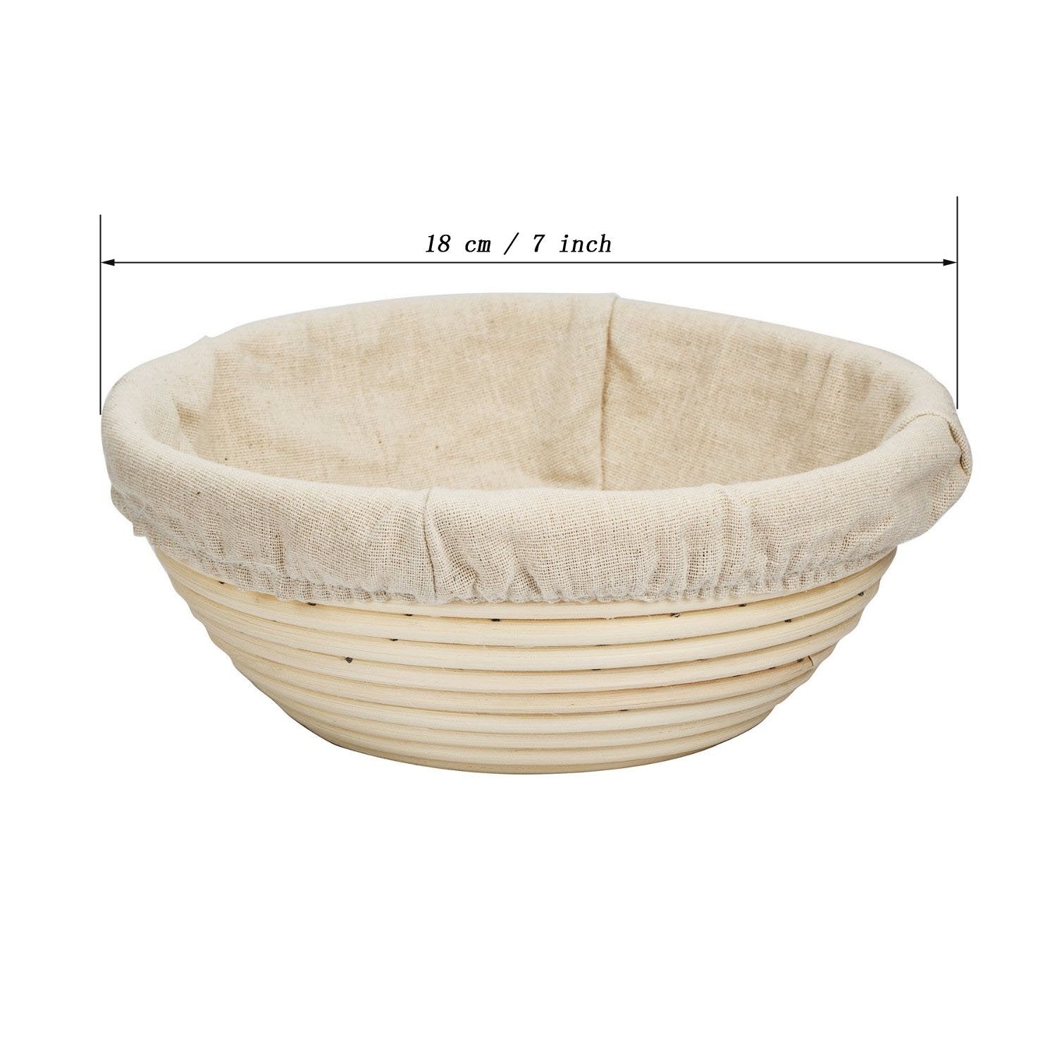 Eoocvt 7 Inch Round Banneton Brotform Bread Dough Proofing Rising Rattan Handmade Basket With Linen Liner Cloth - 18 X 9Cm