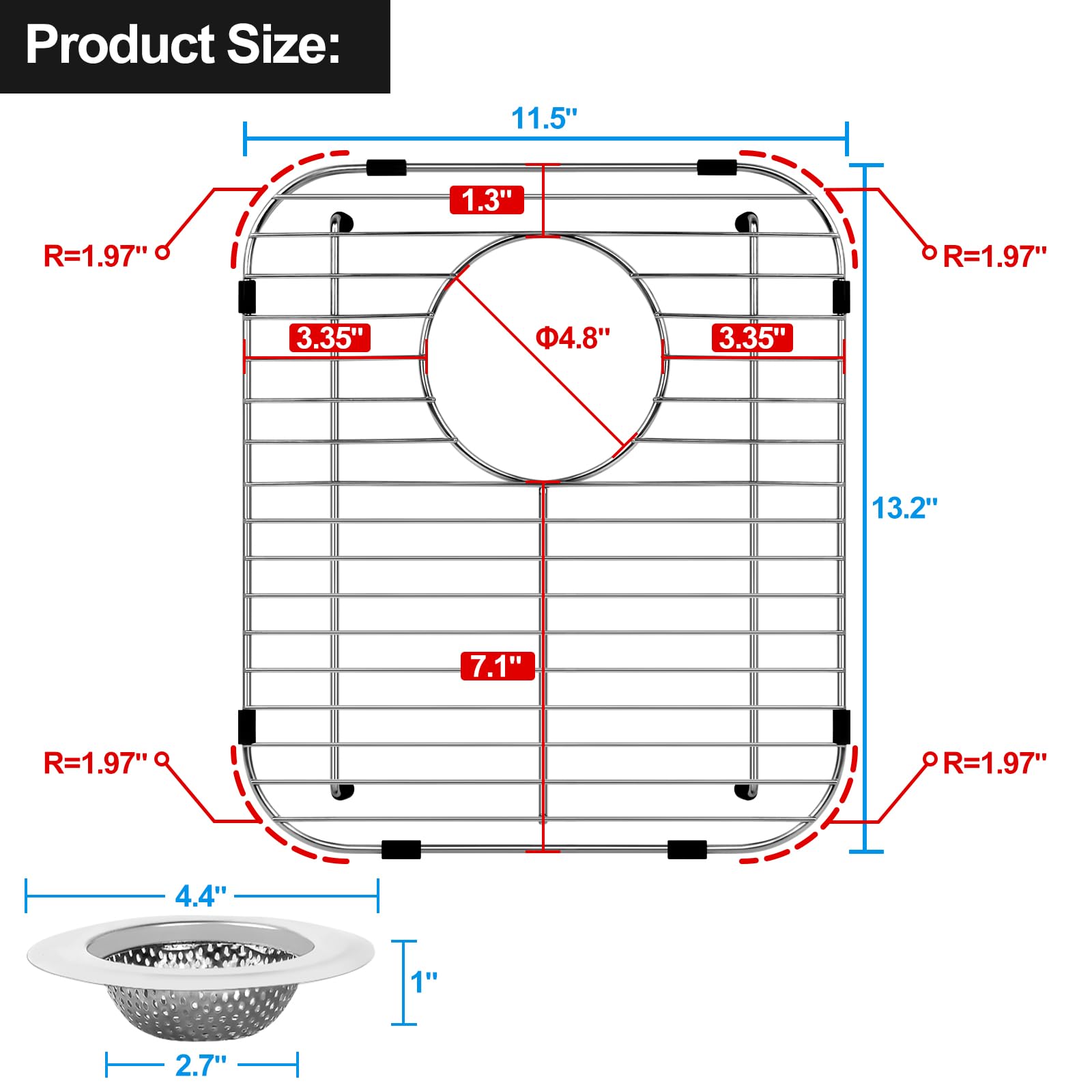 Arlba 2 Pack 304 Stainless Steel Sink Protectors For Kitchen Sink With Rear Drain Hole,13.2''X11.5''X1.25'' Kitchen Sink Grid Un