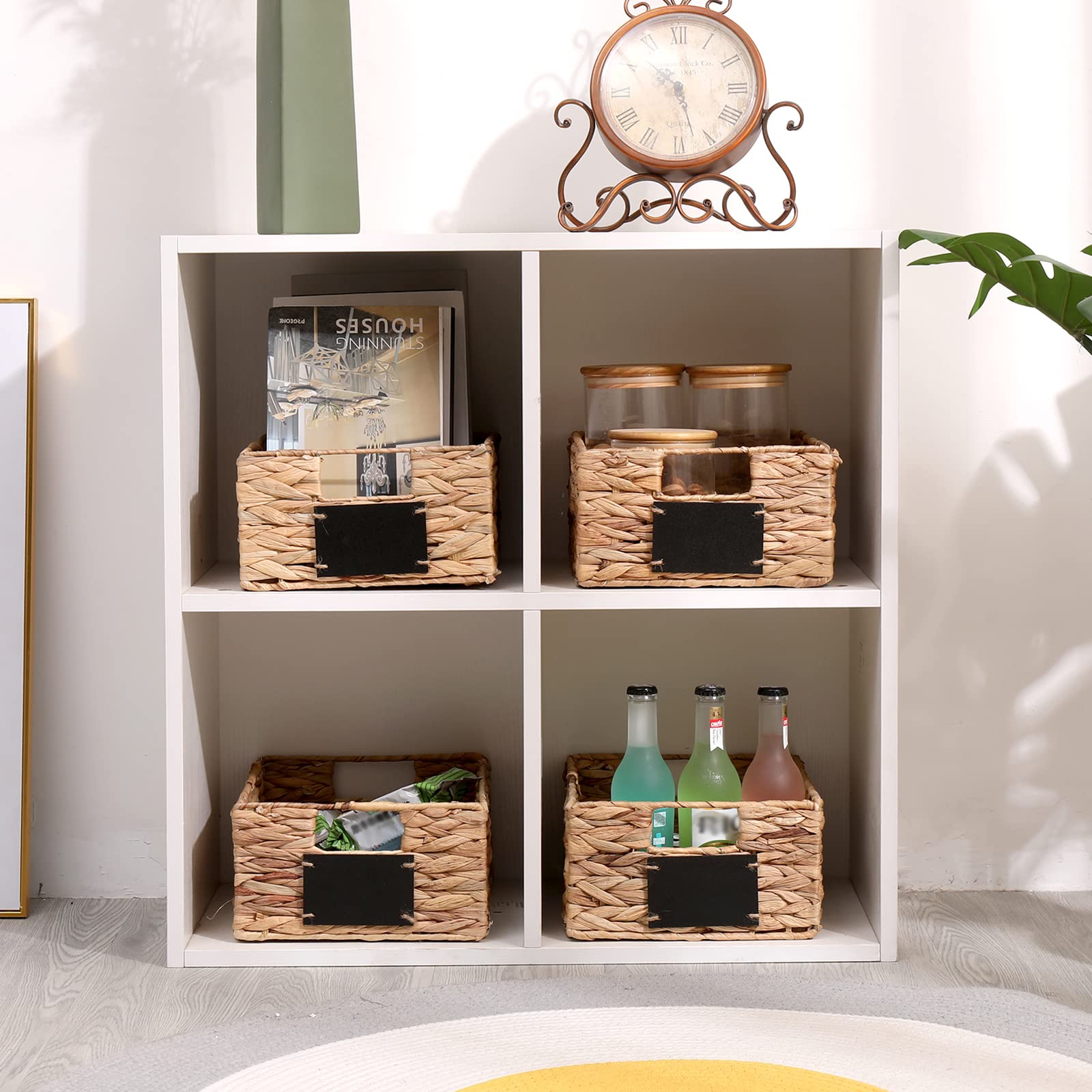 Rectangular Seagrass Baskets Hanging Storage Baskets Kitchen Storage Basket,Foldable Water Hyacinth Basket,Woven Pantry Baskets