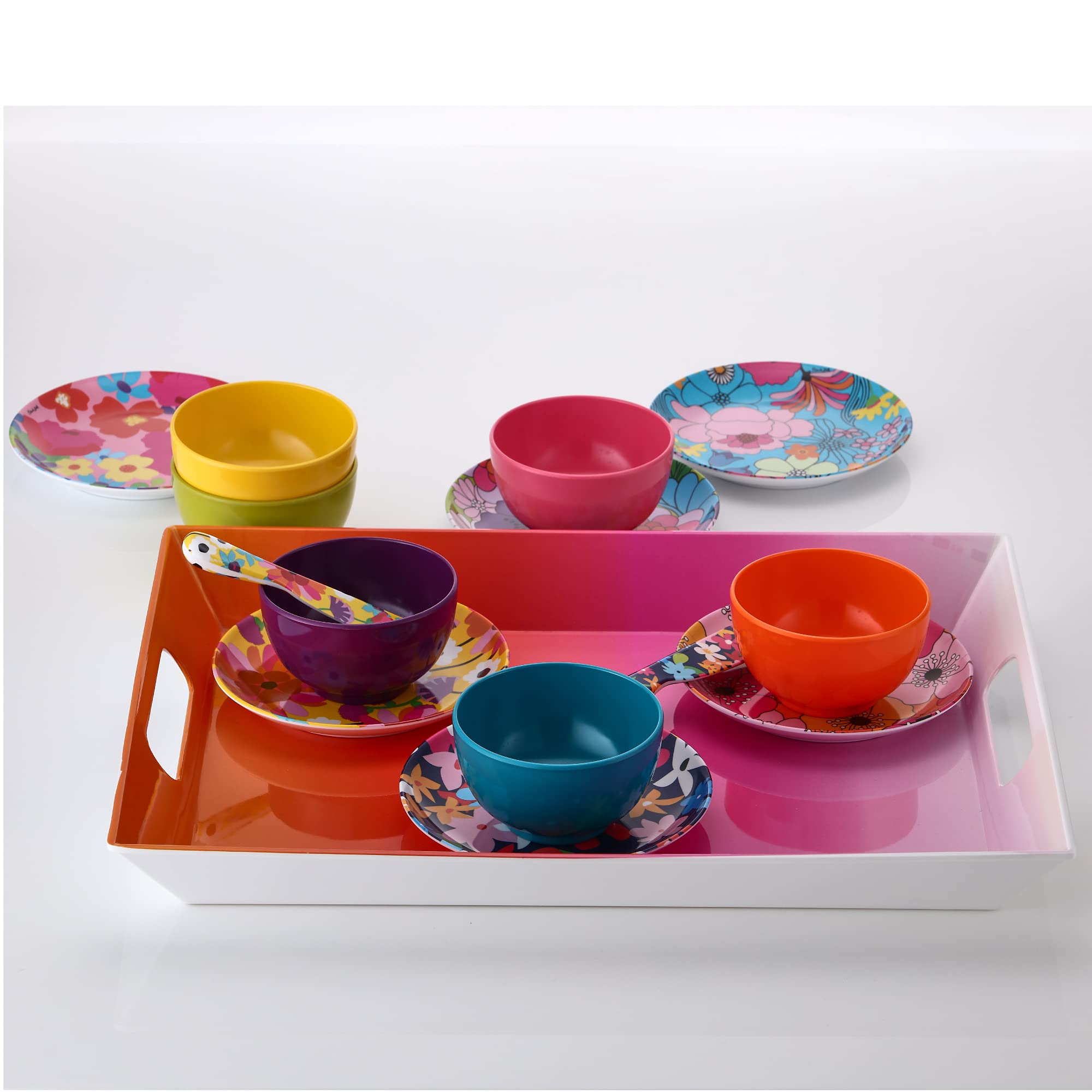 French Bull Melamine Assorted Plates-6 Piece Set -Melamine Dinnerware-Platter  Serving  Party  Platter  Dish (6'' Appetizer Plate  Garden Floral)