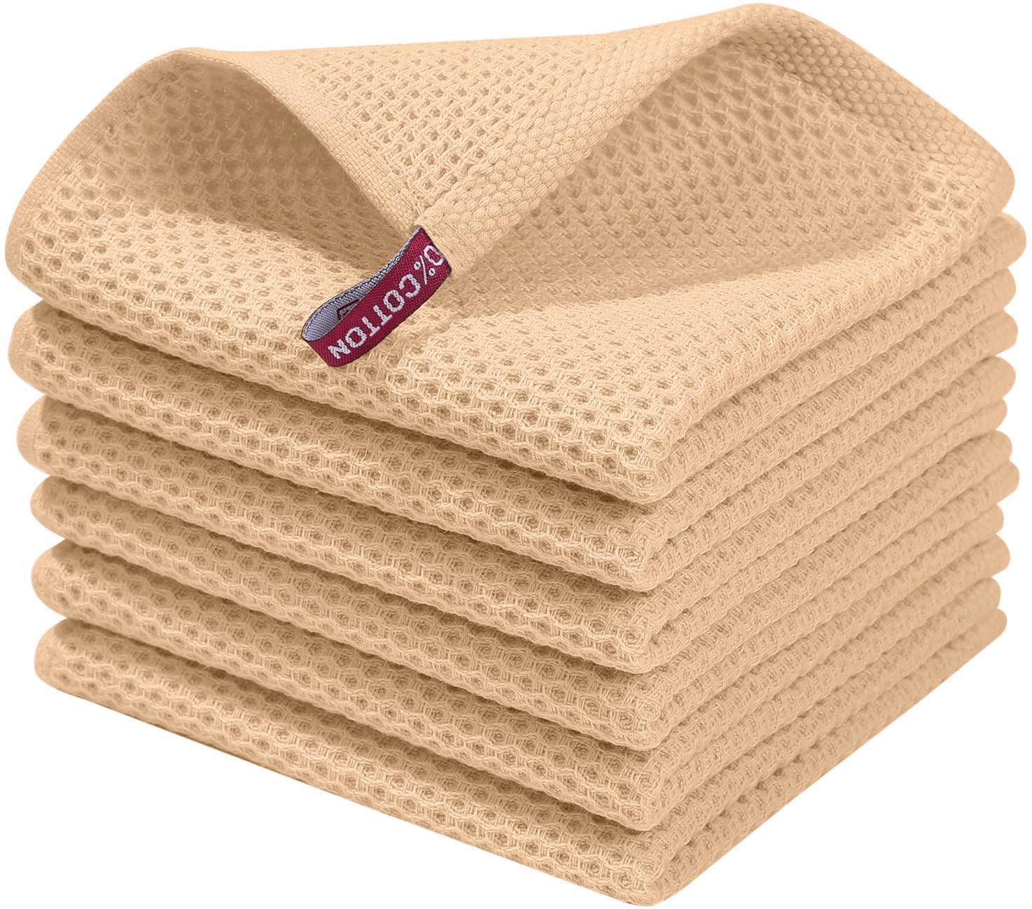 Homaxy 100% Cotton Waffle Weave Kitchen Dish Cloths, Ultra Soft Absorbent Quick Drying Dish Towels, 12 x 12 Inches, 6-Pack, Apri
