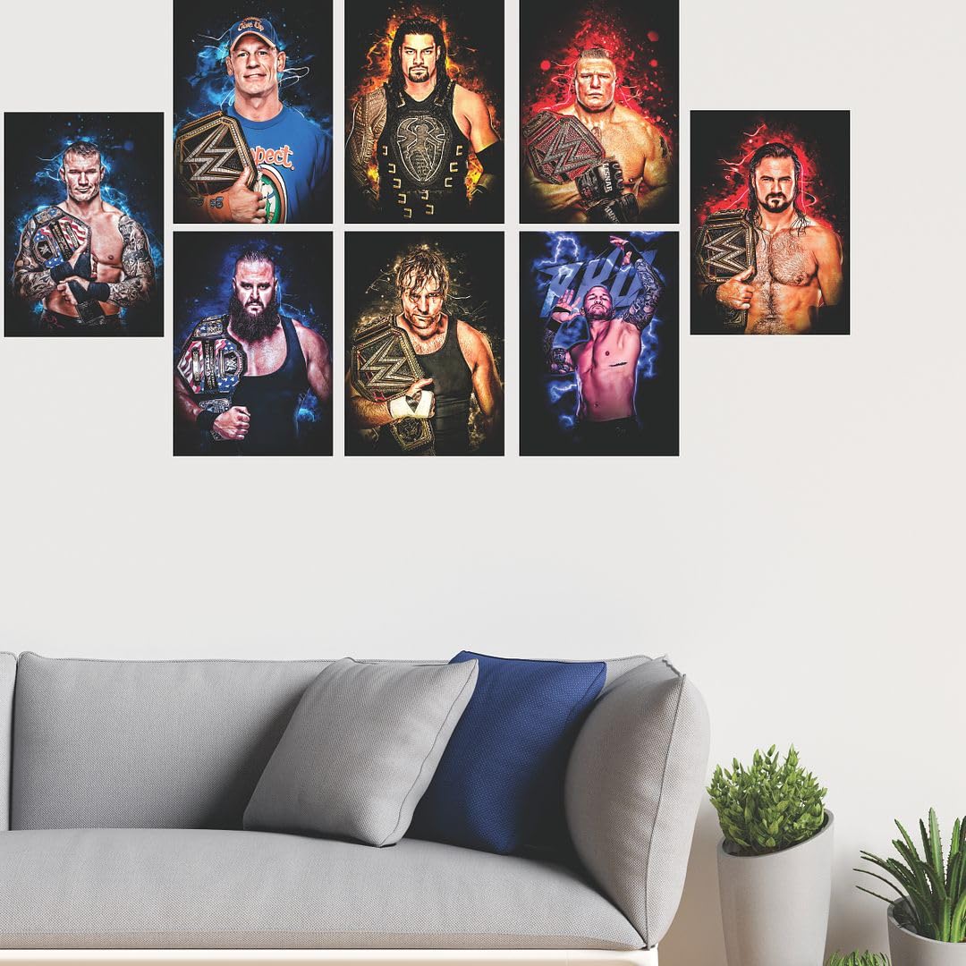 CVANU Set of 12 Wrestlers Picture Printed GYM Poster with Glue Dot Tape for Wall Decoration (11.6inchX8.2inch)_288