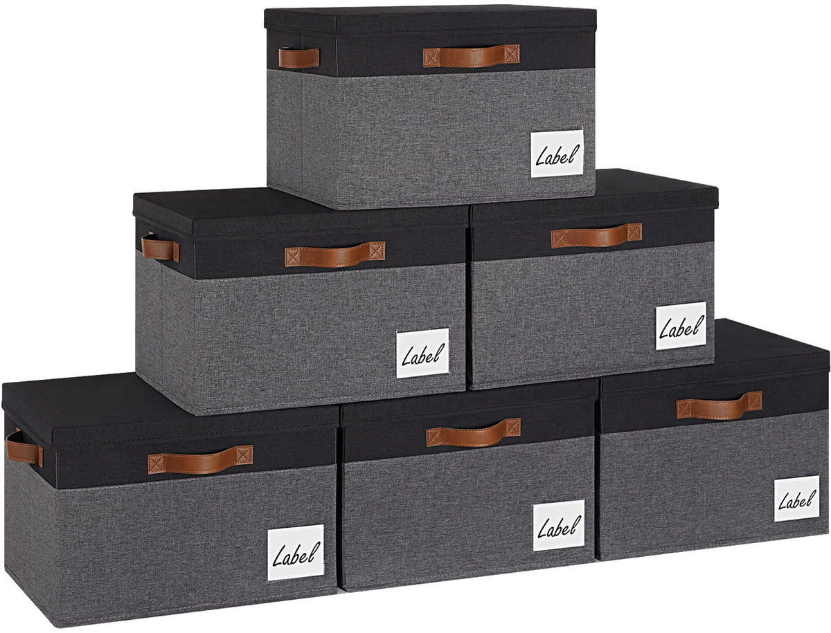 Ghvyennttes Storage Bins With Lids 6 Pack, Large Storage Baskets With Lid And 3 Handles, Foldable Fabric Storage Boxes With Lid