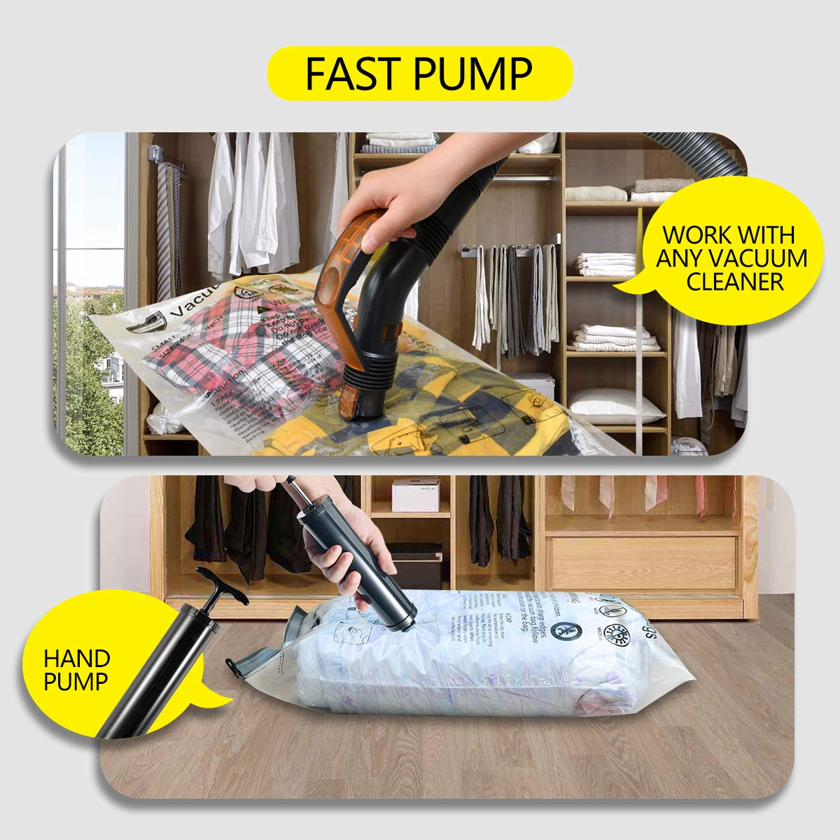 Vacuum Storage Bags (5 x Large  5 x Medium)  Space Saver Sealer Compression Bags with Travel Hand Pump for Blankets  Comforters  Pillows  Clothes Storage