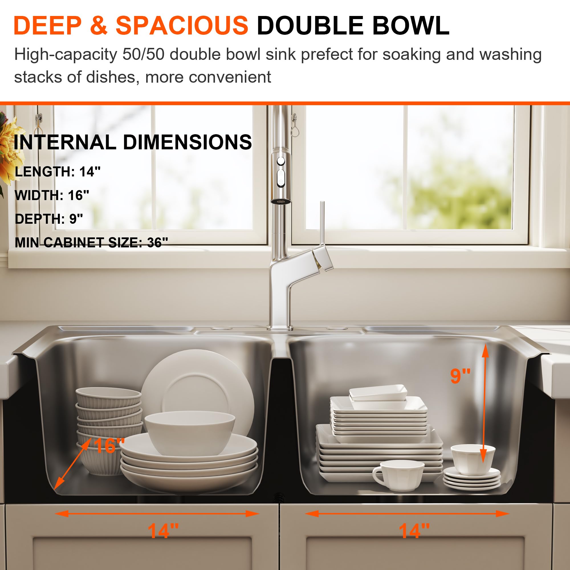 Blenzia 33 Inch Double Bowl Kitchen Sink Topmount 50/50 Drop In 18 Gauge 304 Stainless Steel Sinks With Basket Strainer 33    X