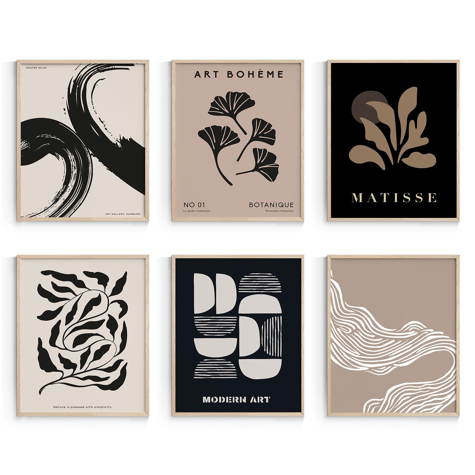 Habseligkeit Brown Abstract Posters For Room Aesthetic, Minimalist Matisse Wall Art Prints, Retro Room Decor Aesthetic Vintage P