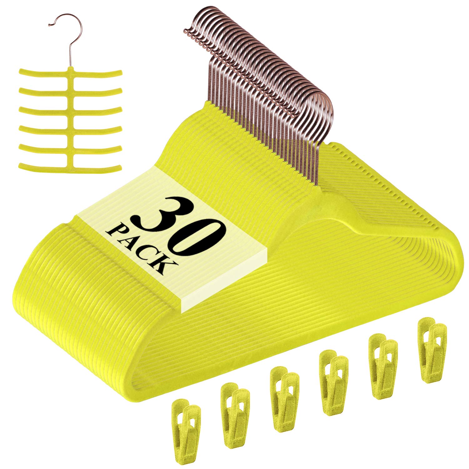 Vecelo Premium Velvet Clothes Hangers Suit Heavy Duty (30 Pack)-Non Slip & Space-Saving With 6 Finger Clips & Tie Rack Excellent
