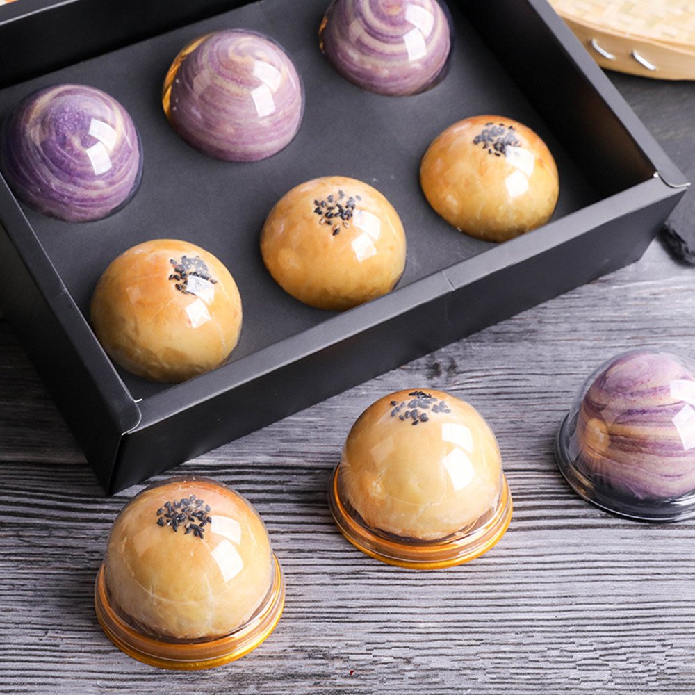 Bbc Bakery Clear Dome Cake Box Plastic Food Container With Lid, Black/Golden Color, 2.9 Inch Bottom, 50 Sets (Gold)