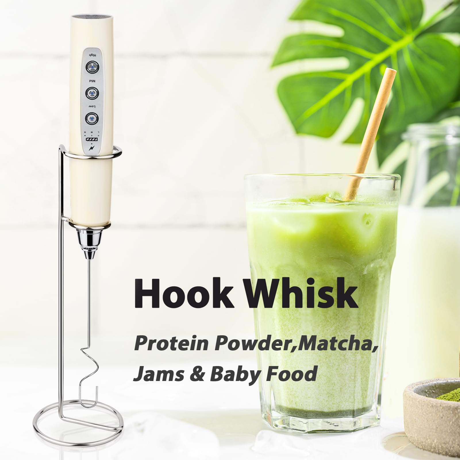 Sakgos Rechargeable Milk Frother Handheld (With Stand, Beige)